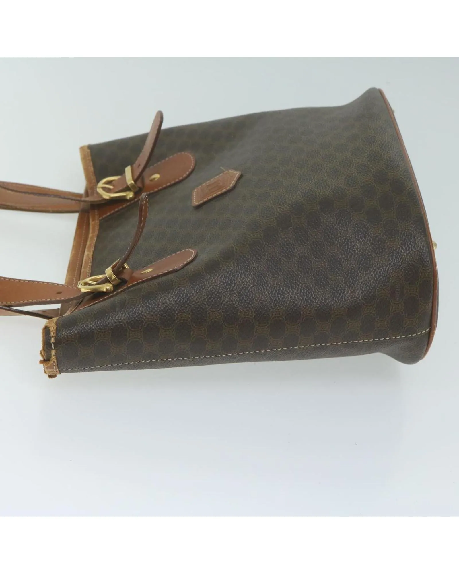 CELINE Trio Brown Canvas Leather Tote Bag