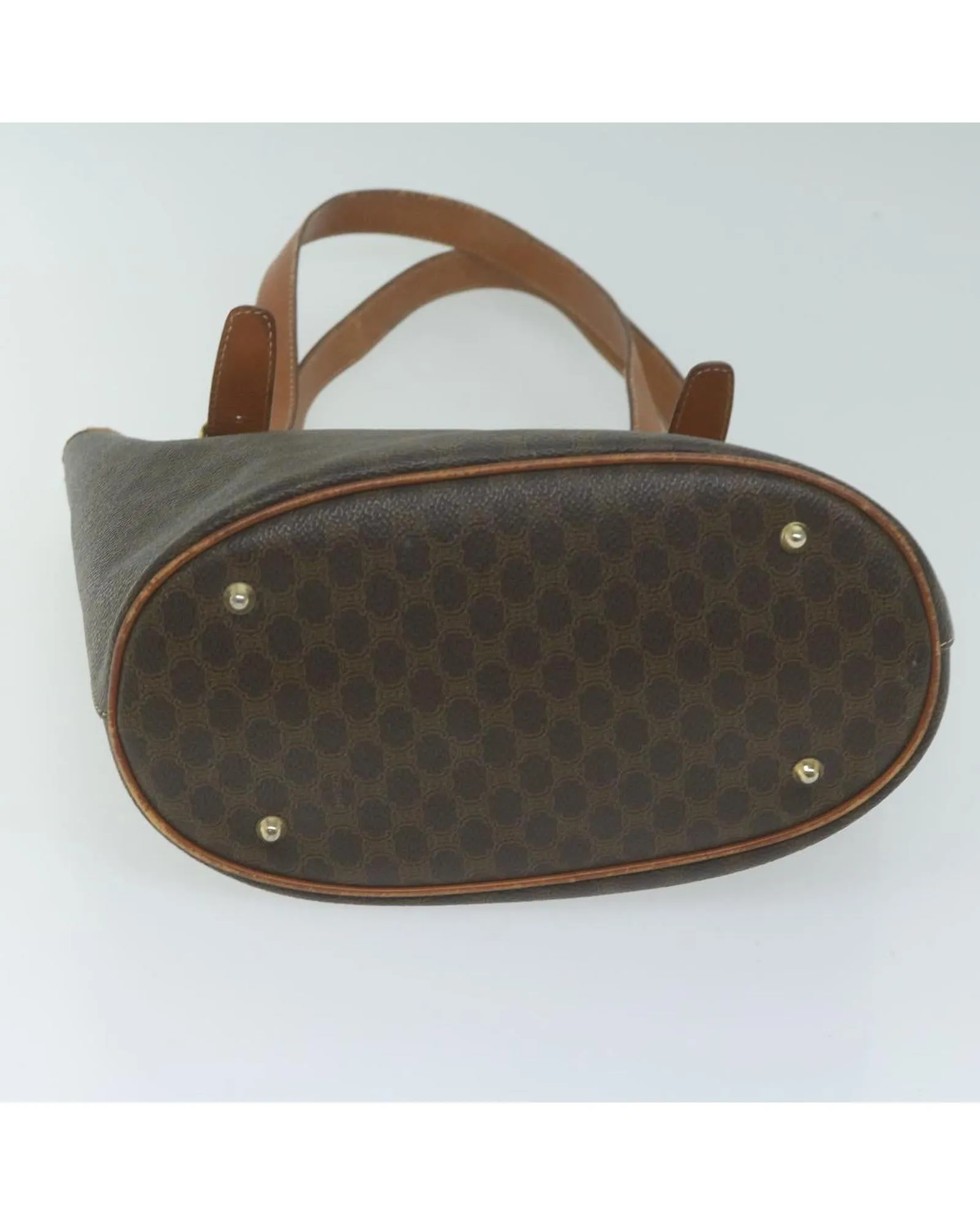 CELINE Trio Brown Canvas Leather Tote Bag