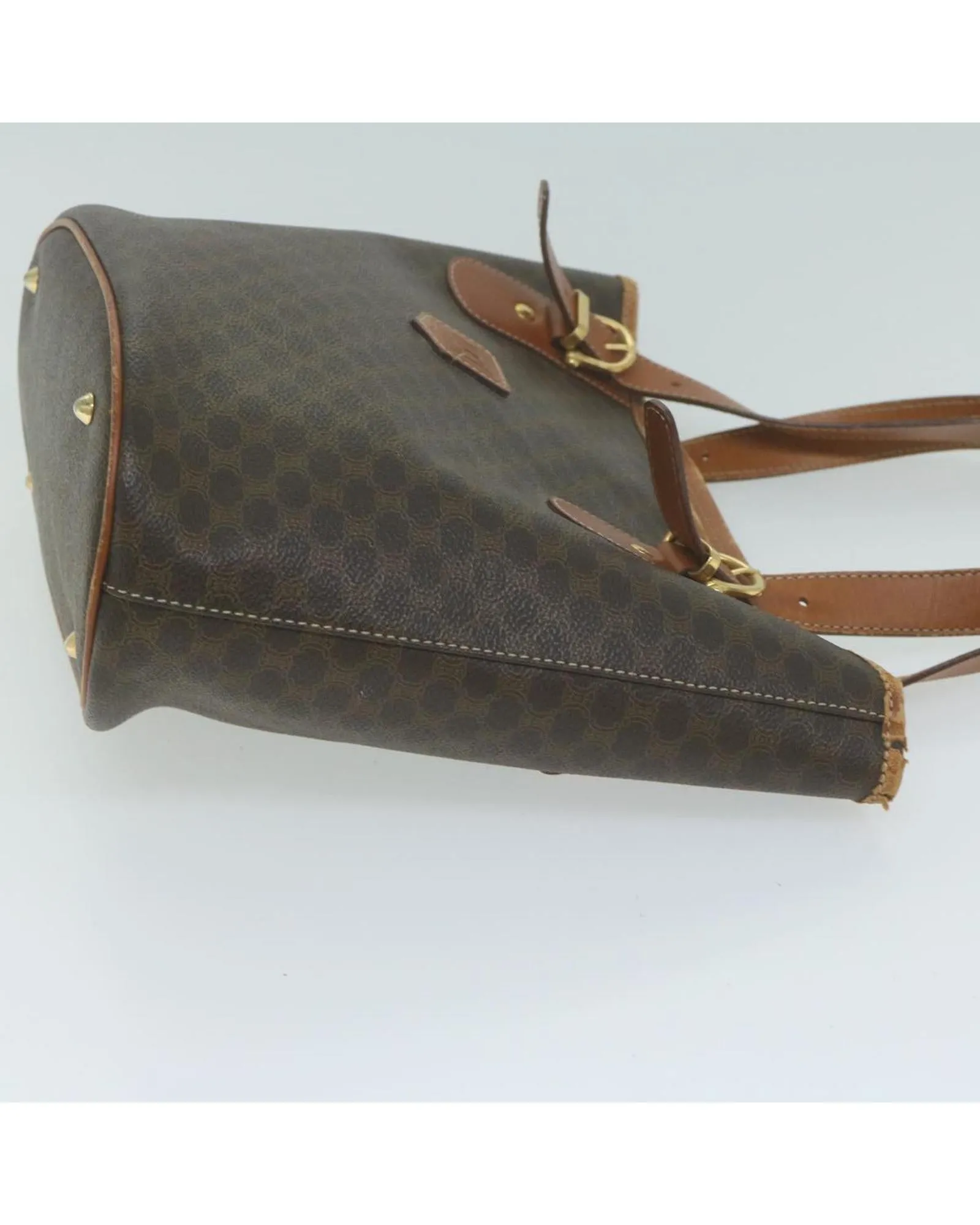CELINE Trio Brown Canvas Leather Tote Bag