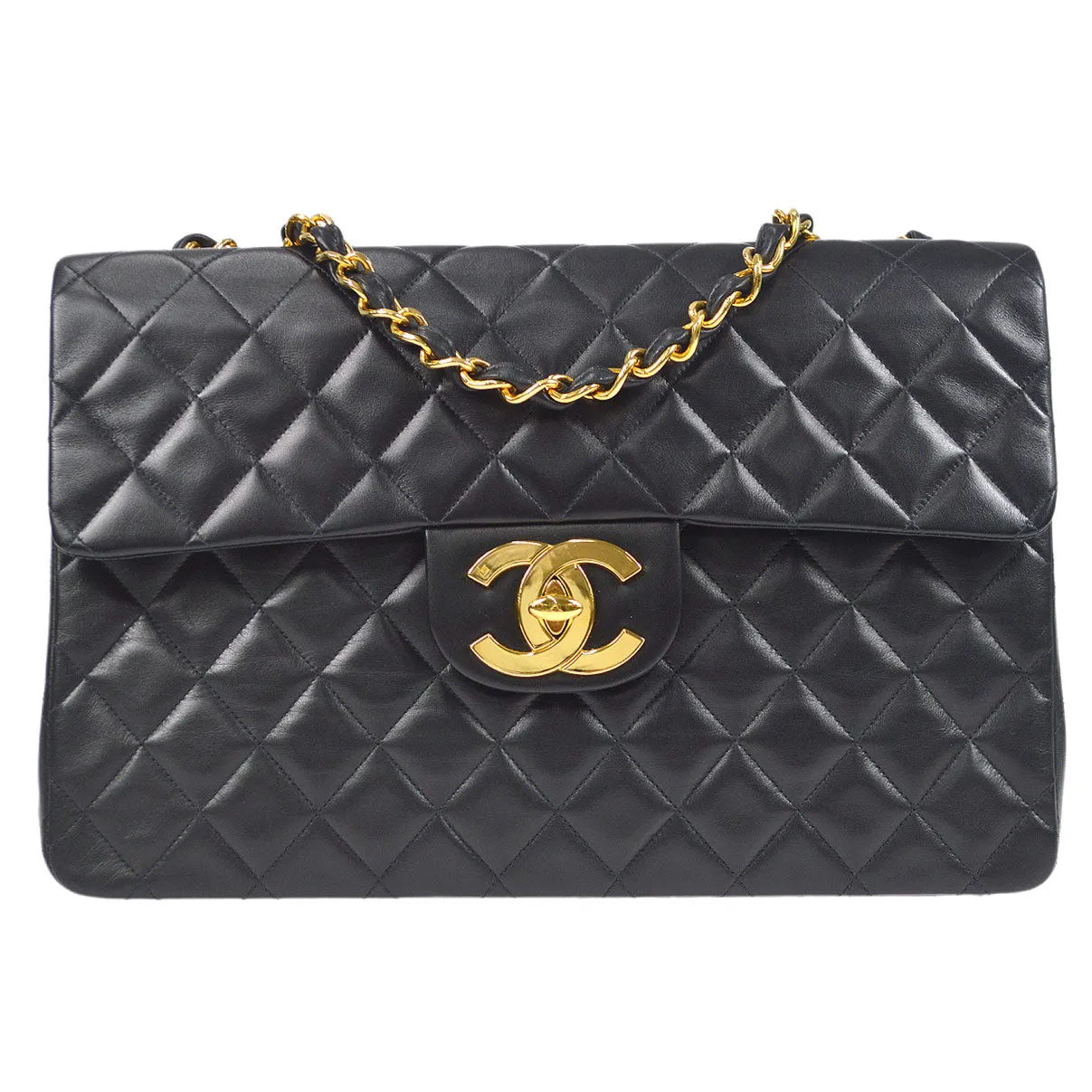 CHANEL 1994-1996 Classic Flap Maxi Black Lambskin 66455