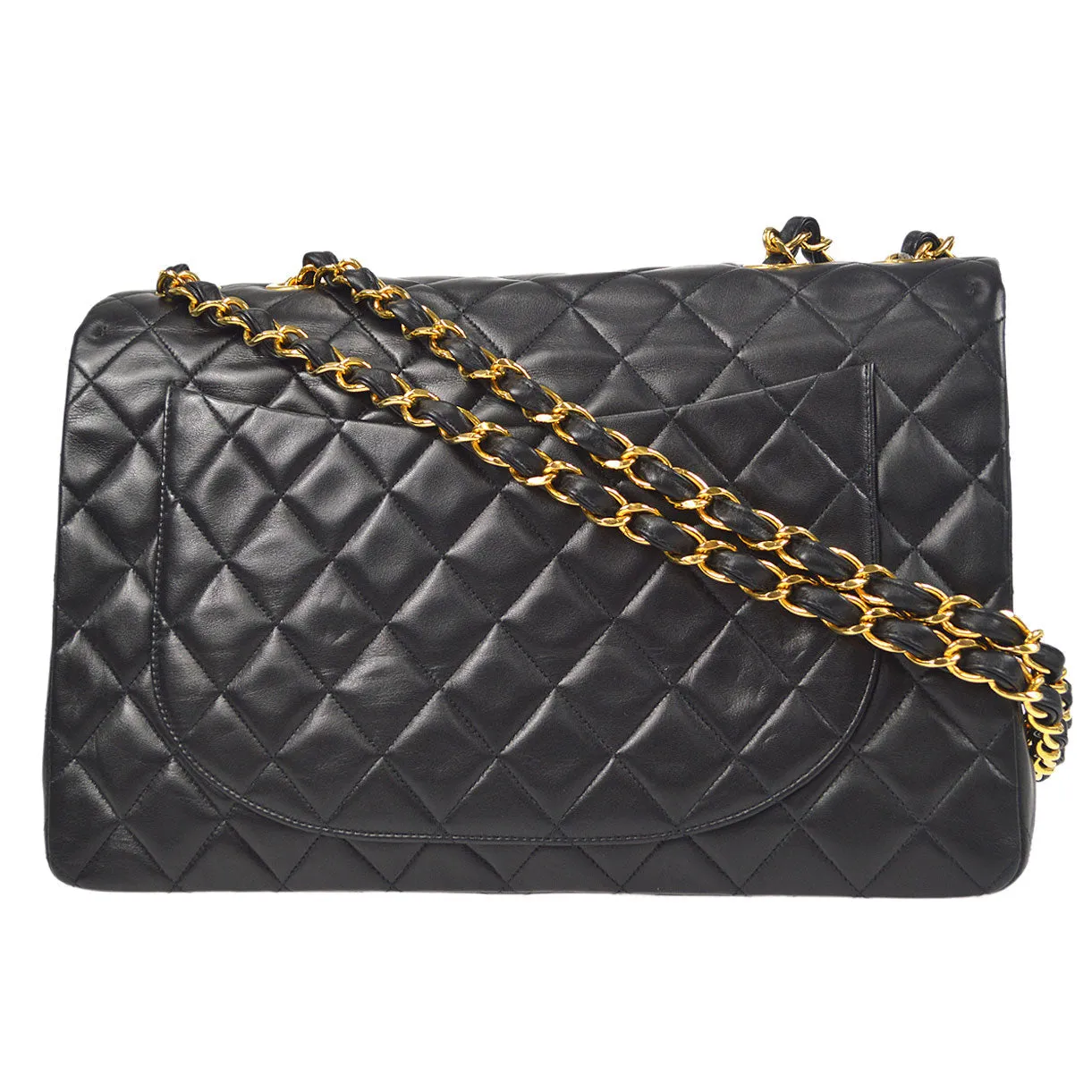 CHANEL 1994-1996 Classic Flap Maxi Black Lambskin 66455