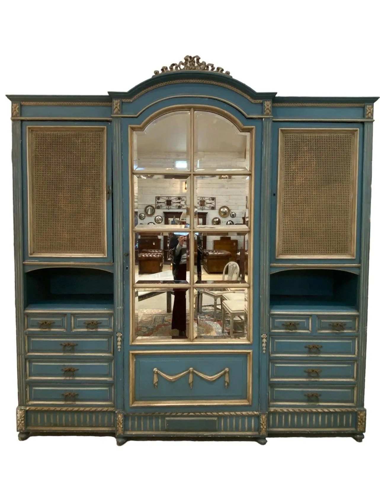 Circa 1860s Painted French Provincial Mirrored Armoire