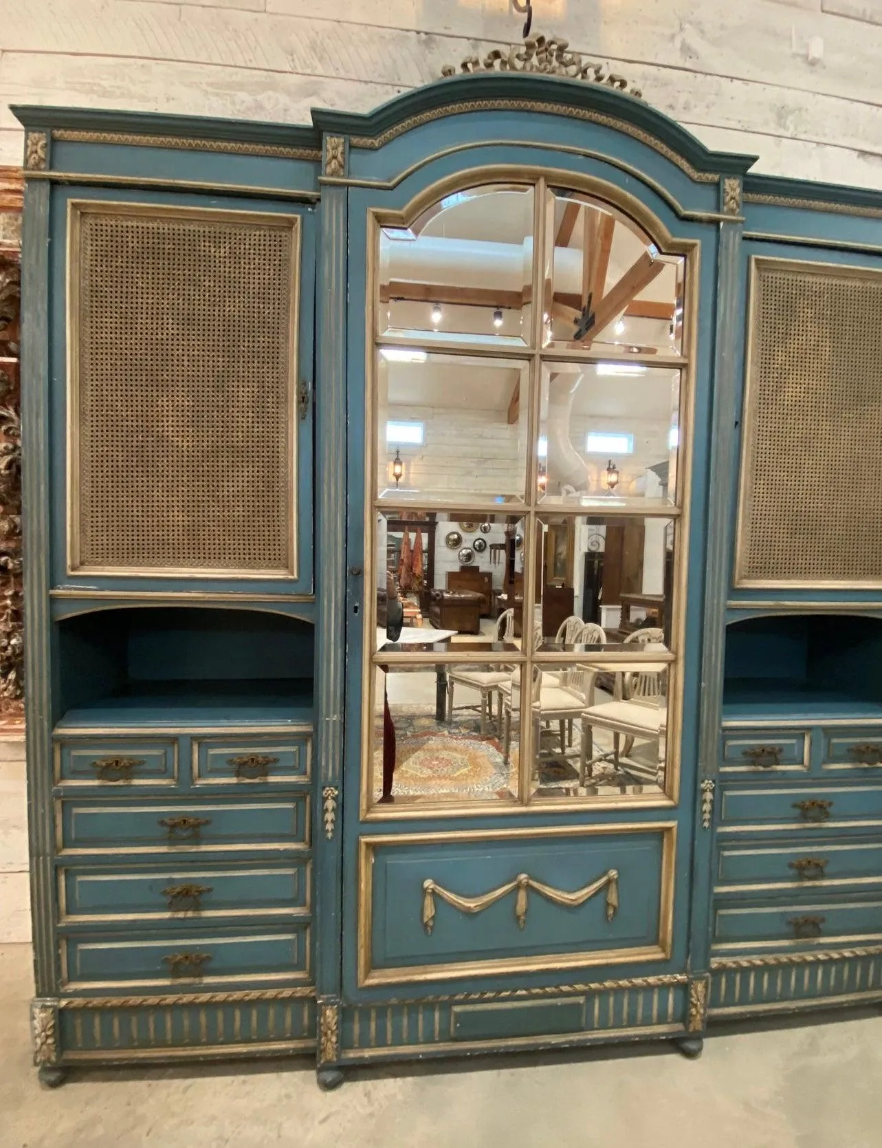 Circa 1860s Painted French Provincial Mirrored Armoire