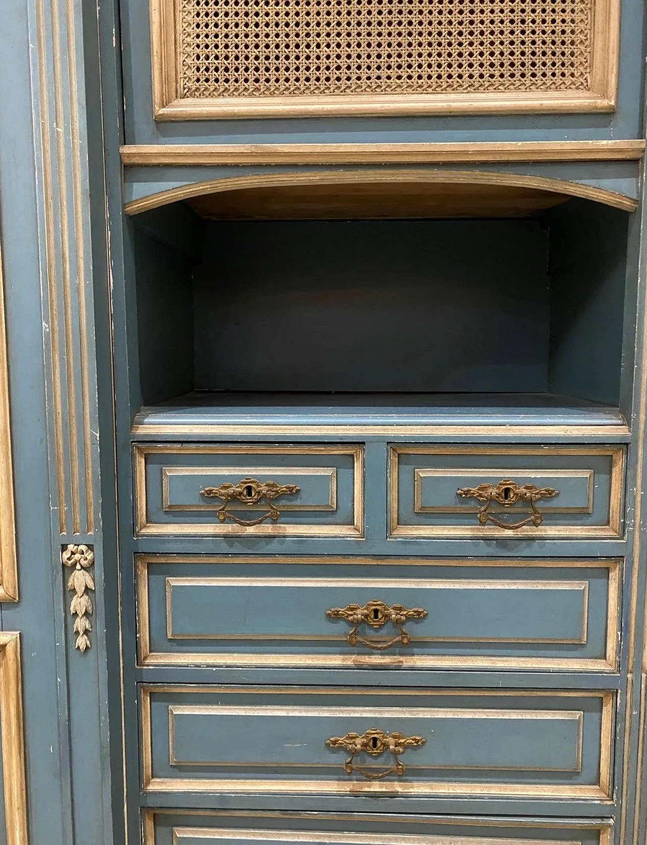 Circa 1860s Painted French Provincial Mirrored Armoire