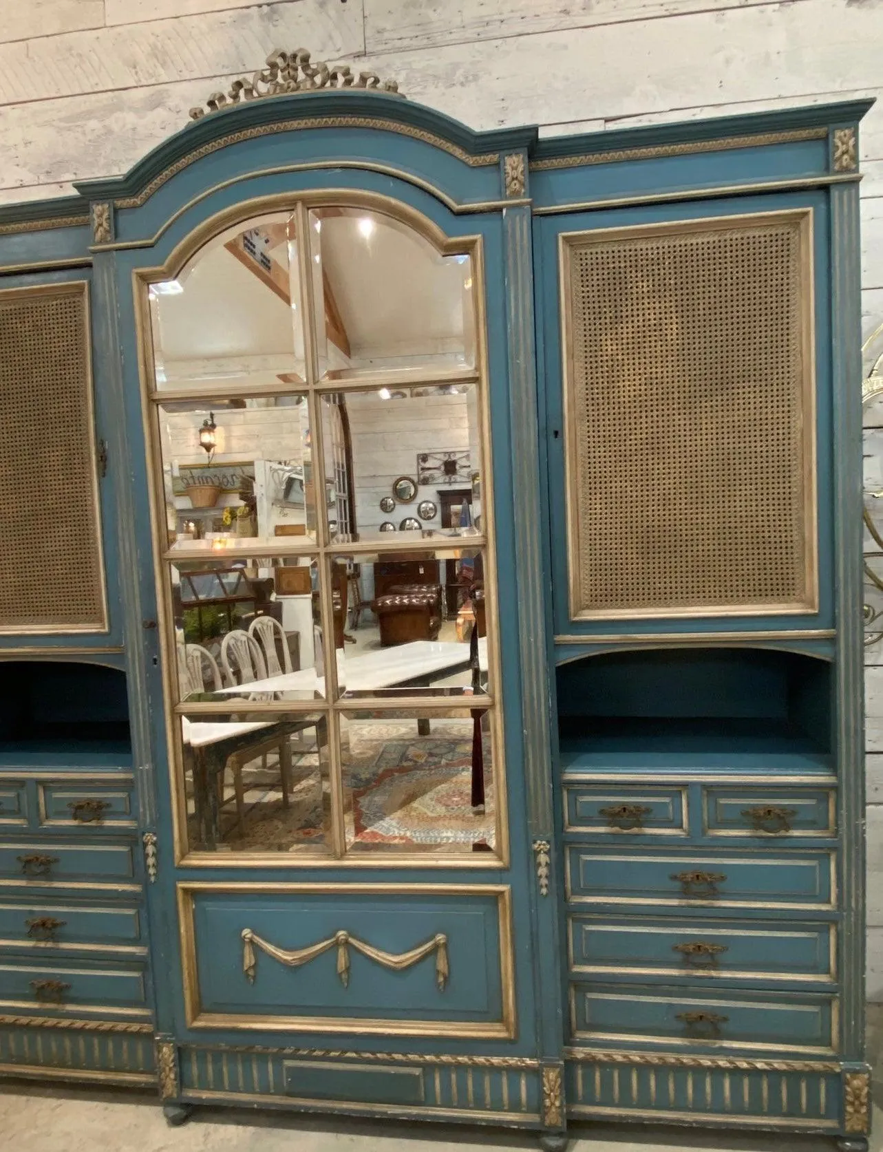 Circa 1860s Painted French Provincial Mirrored Armoire
