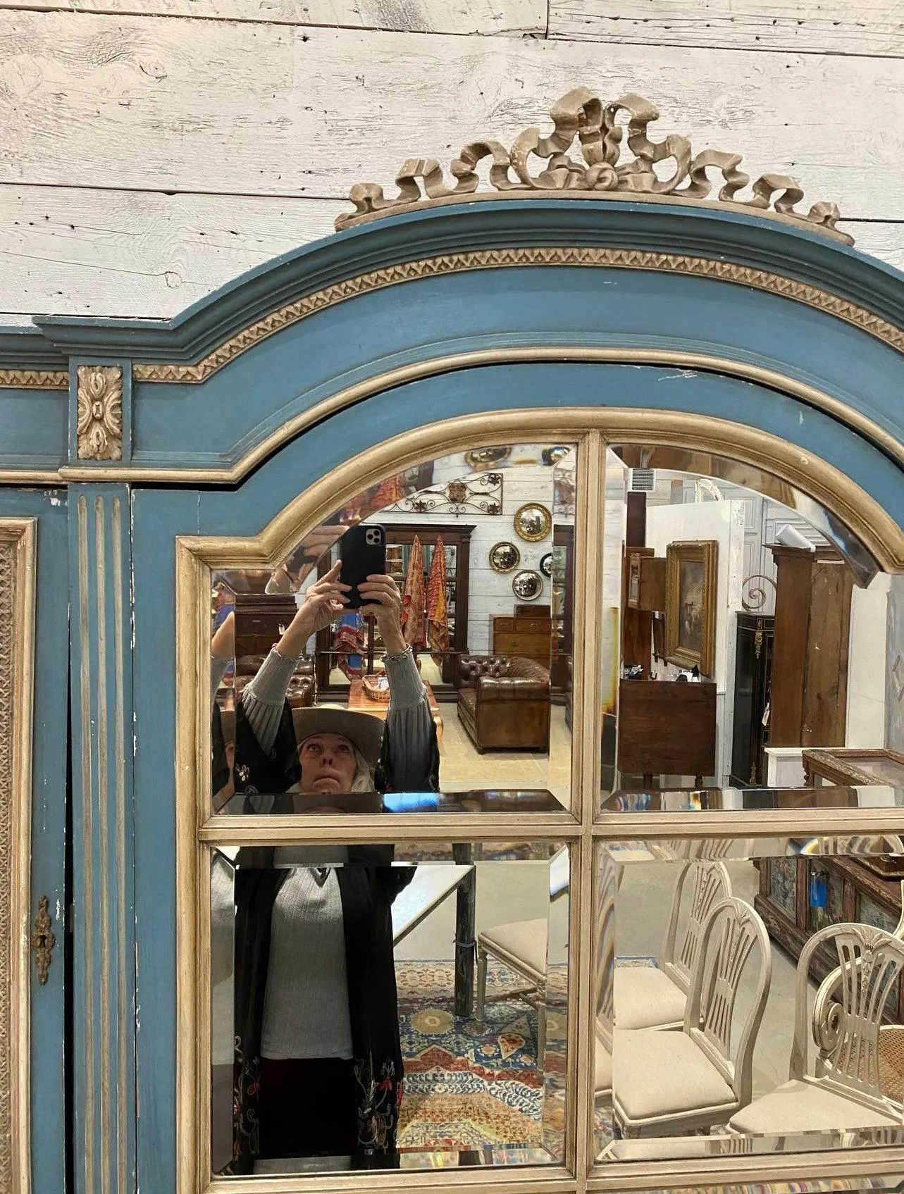 Circa 1860s Painted French Provincial Mirrored Armoire