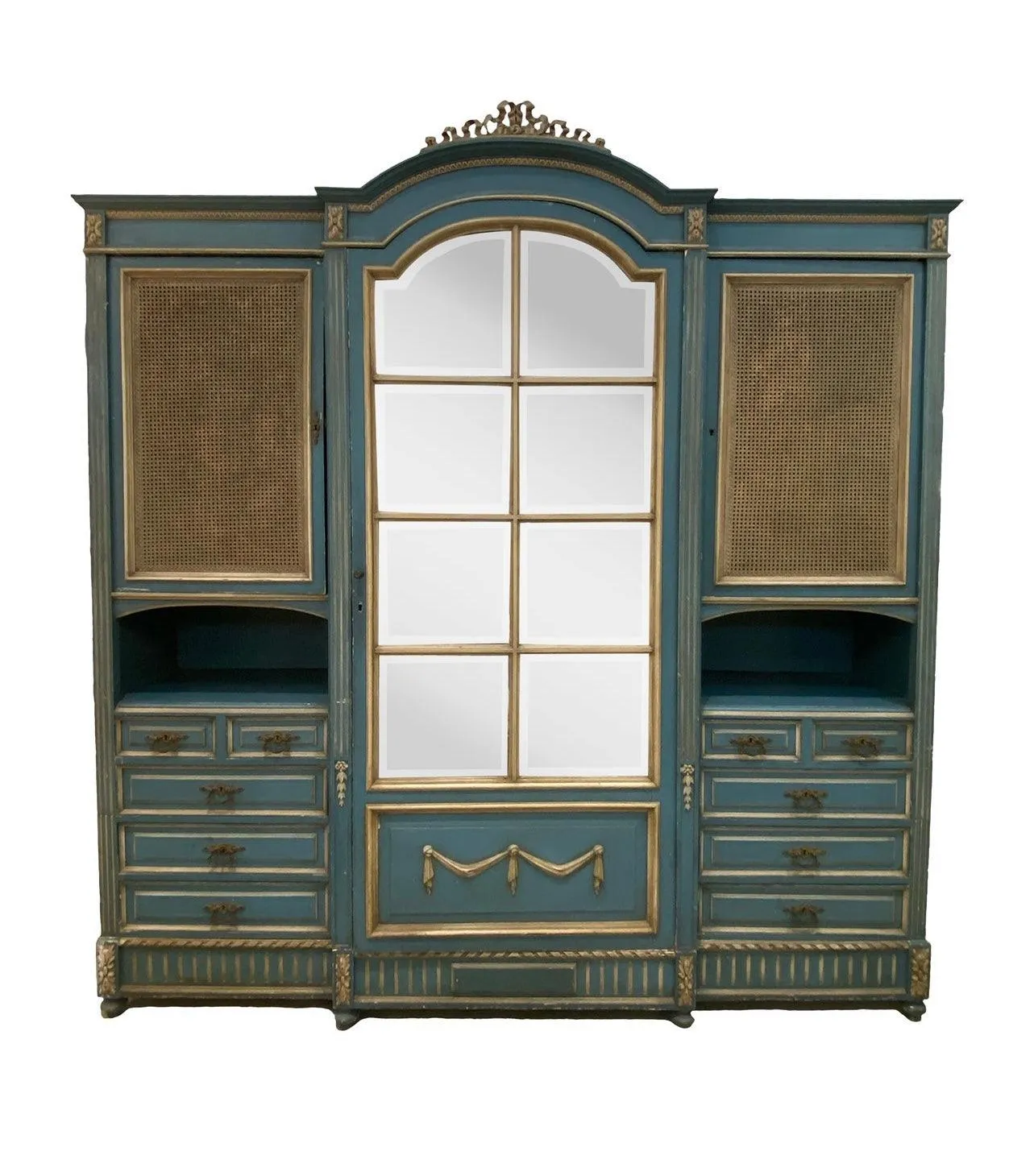 Circa 1860s Painted French Provincial Mirrored Armoire