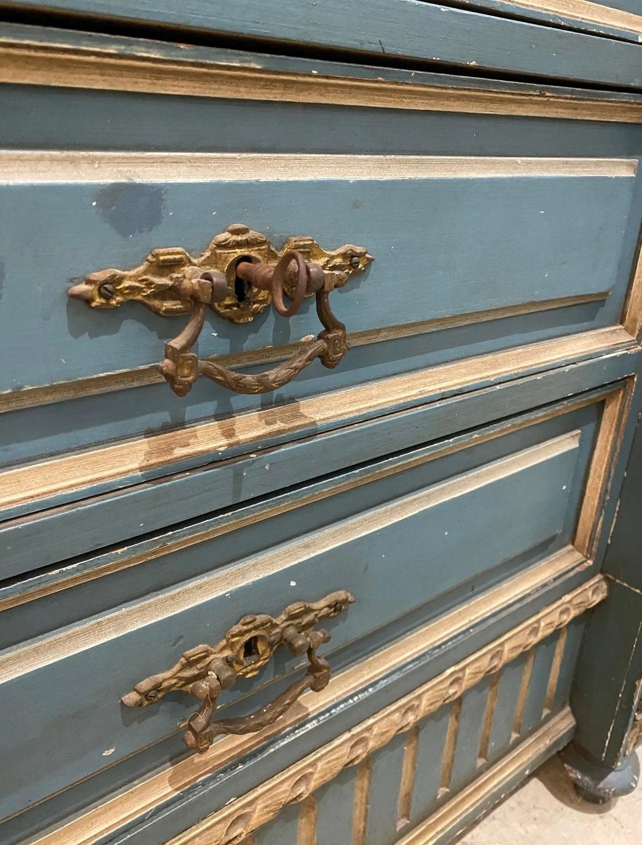 Circa 1860s Painted French Provincial Mirrored Armoire
