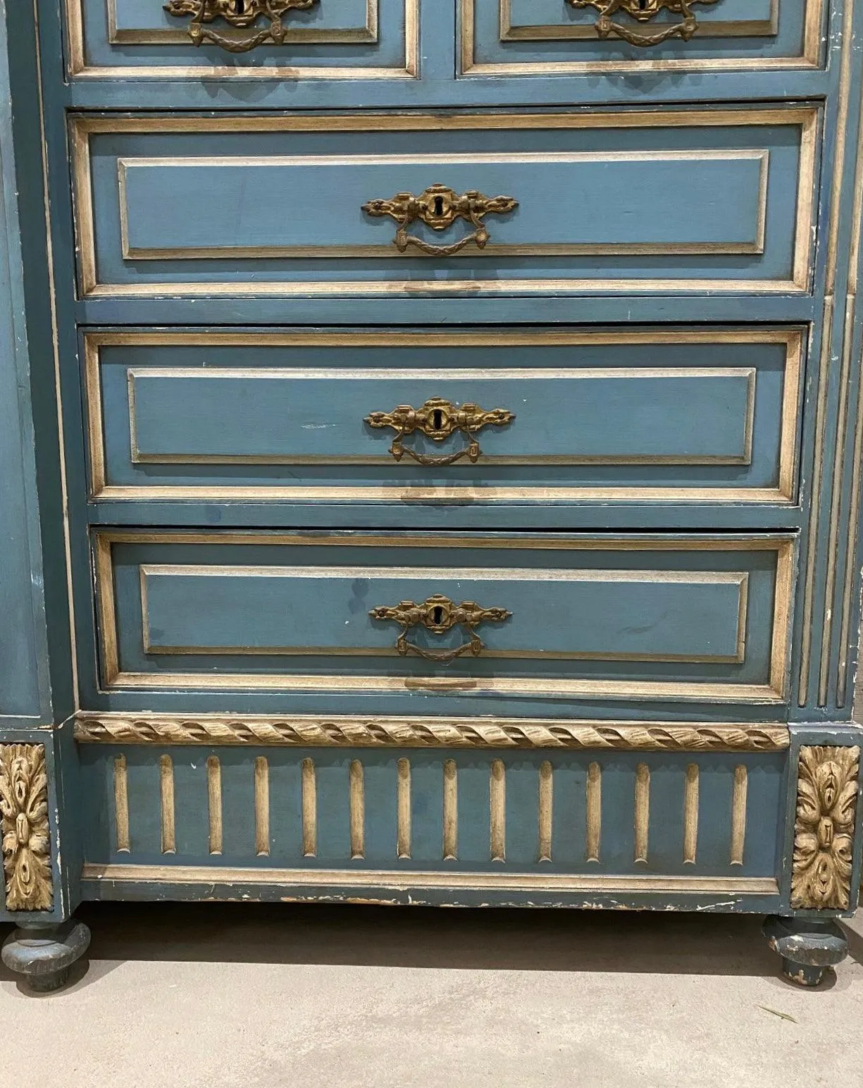 Circa 1860s Painted French Provincial Mirrored Armoire