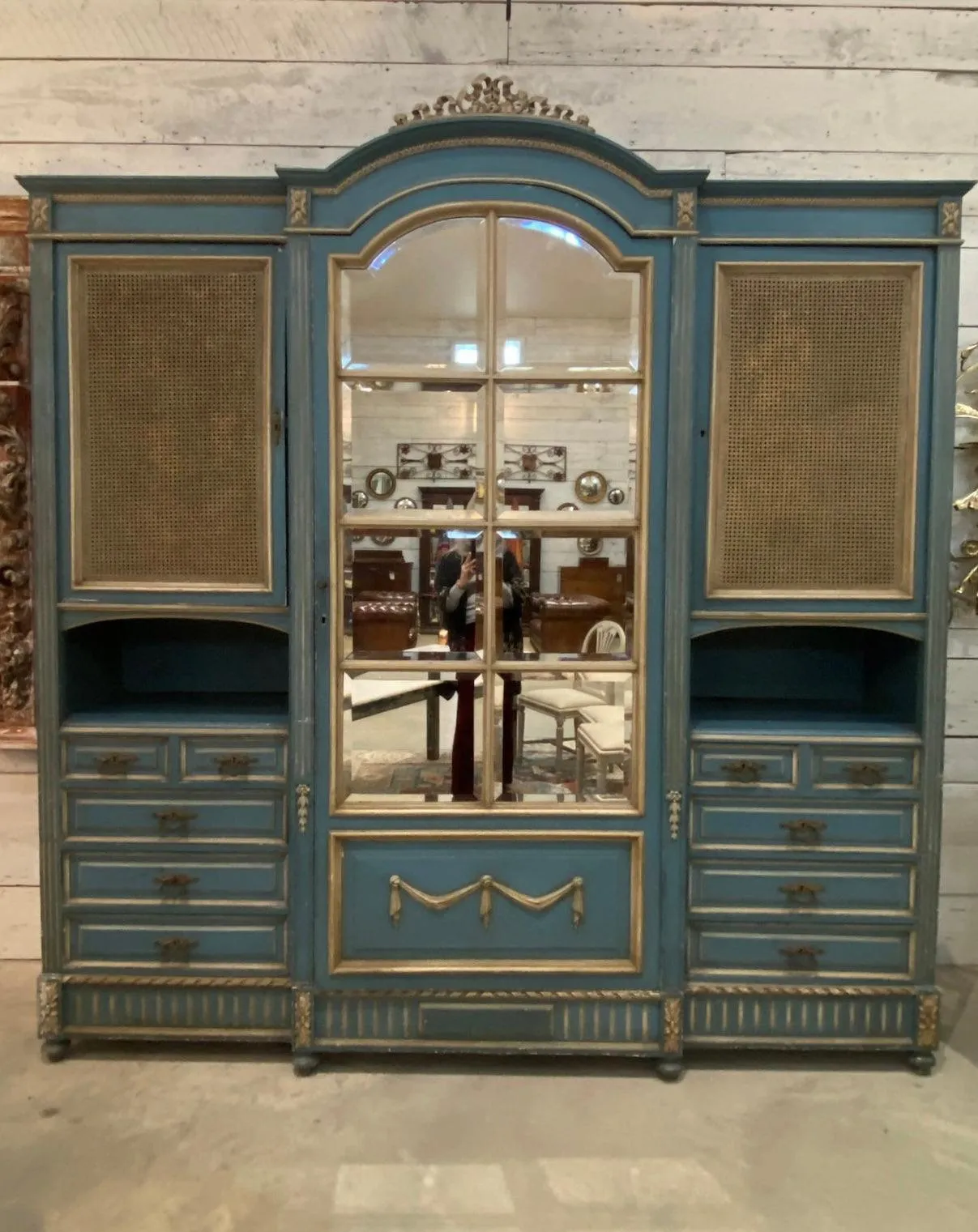 Circa 1860s Painted French Provincial Mirrored Armoire