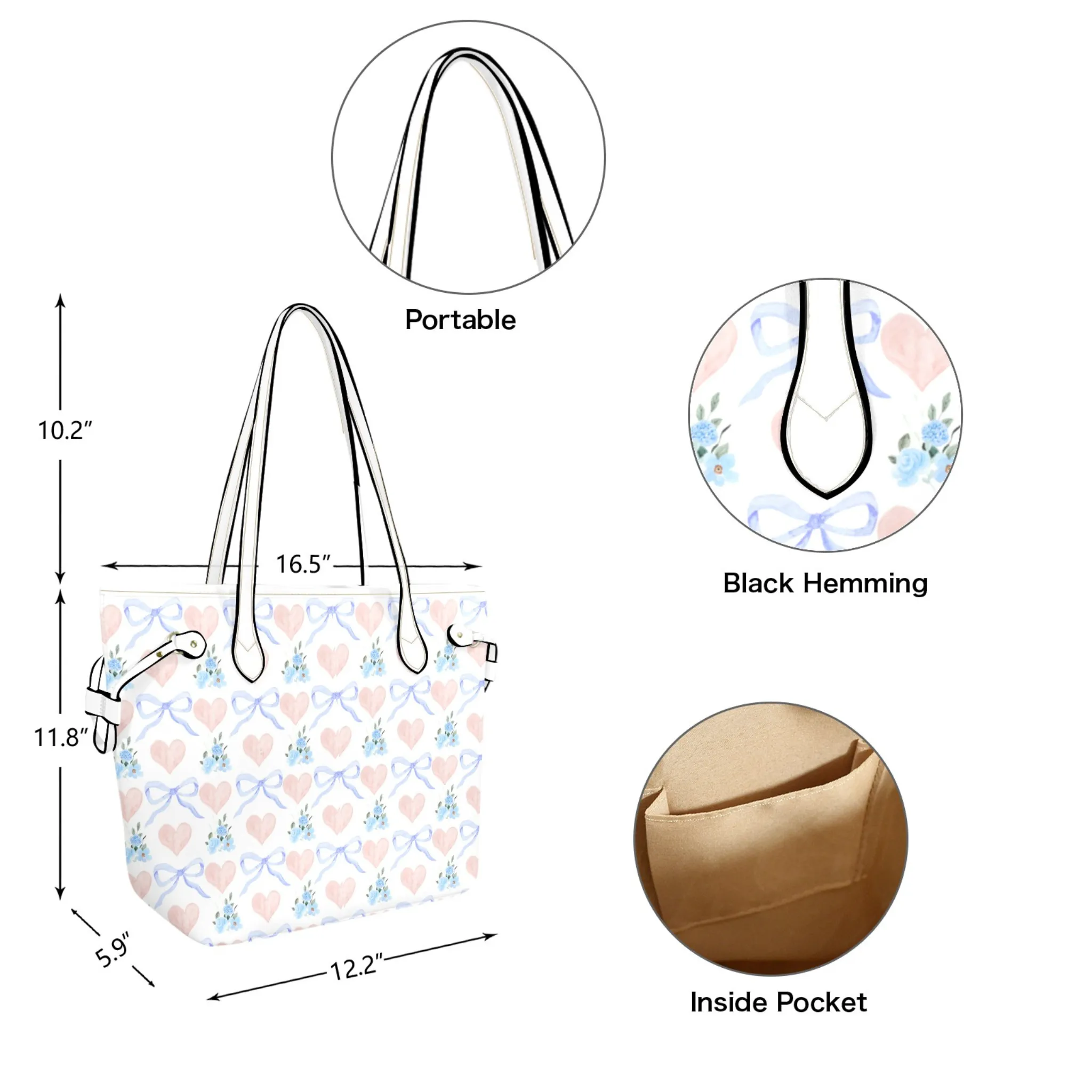 Claire Leather Bag | Heart, Flower and Bow Design | Perfect Gift for Her | Elegant & Durable Fashion Tote