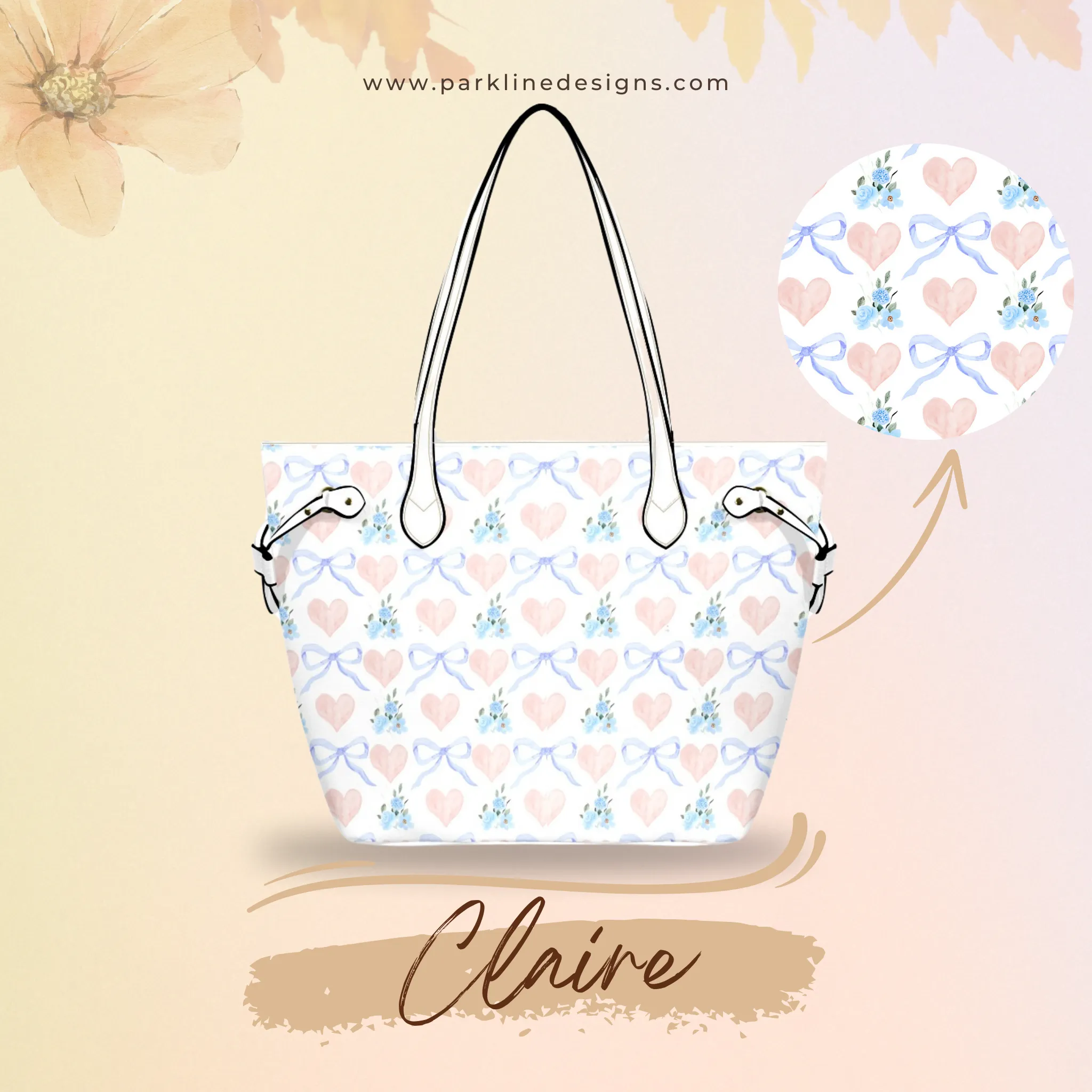 Claire Leather Bag | Heart, Flower and Bow Design | Perfect Gift for Her | Elegant & Durable Fashion Tote