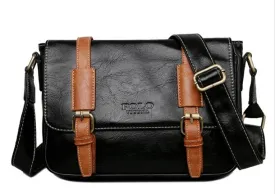 Color Accent Belt Vintage Leather Shoulder Bag