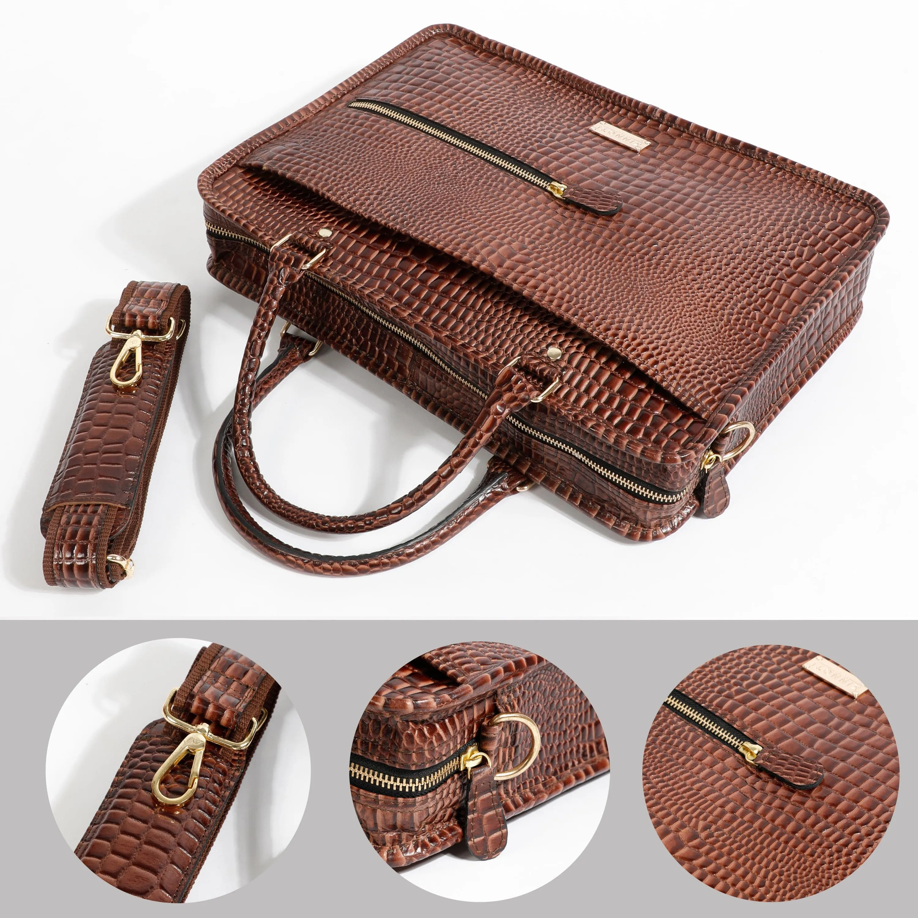 Croco Pattern Marron Laptop Bag