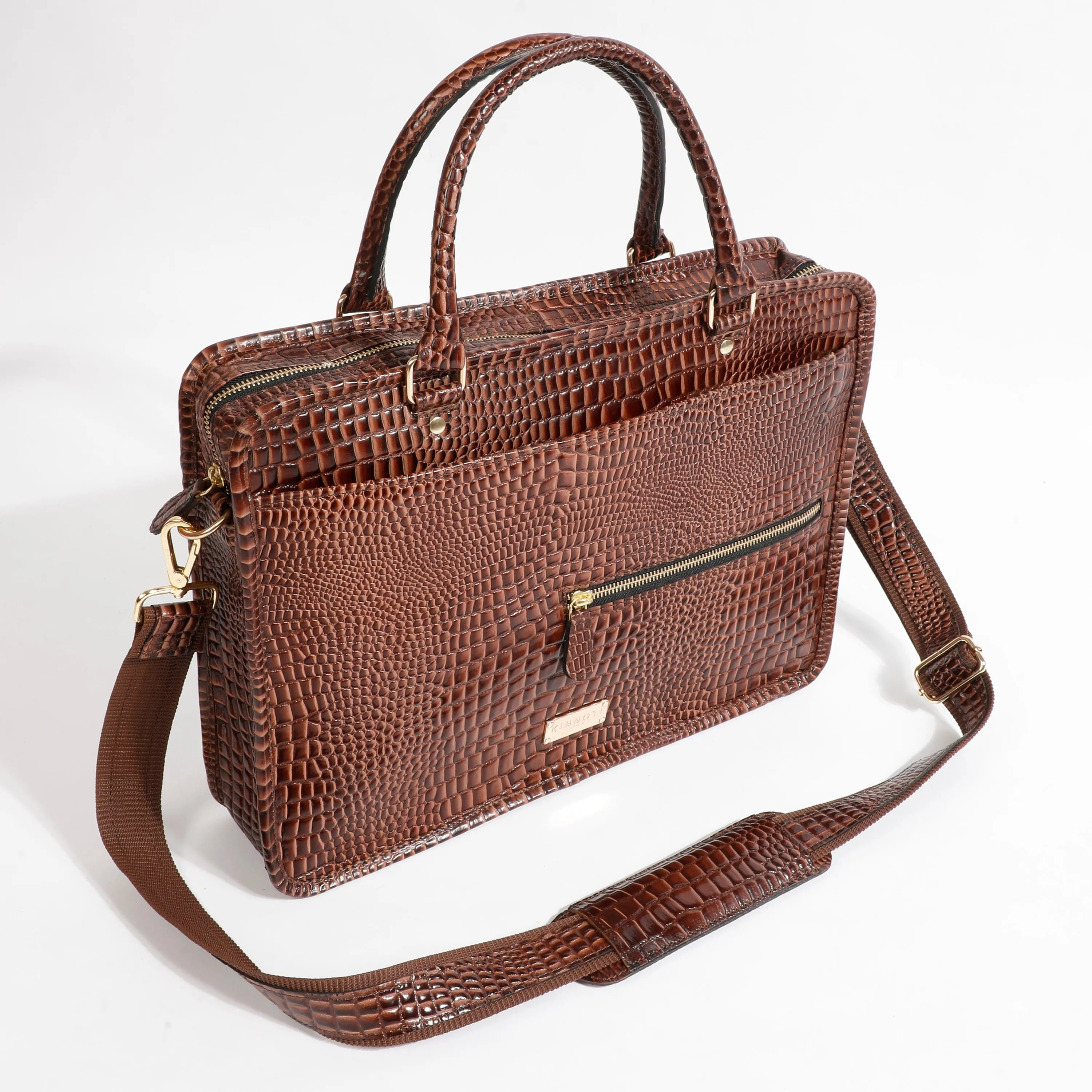 Croco Pattern Marron Laptop Bag