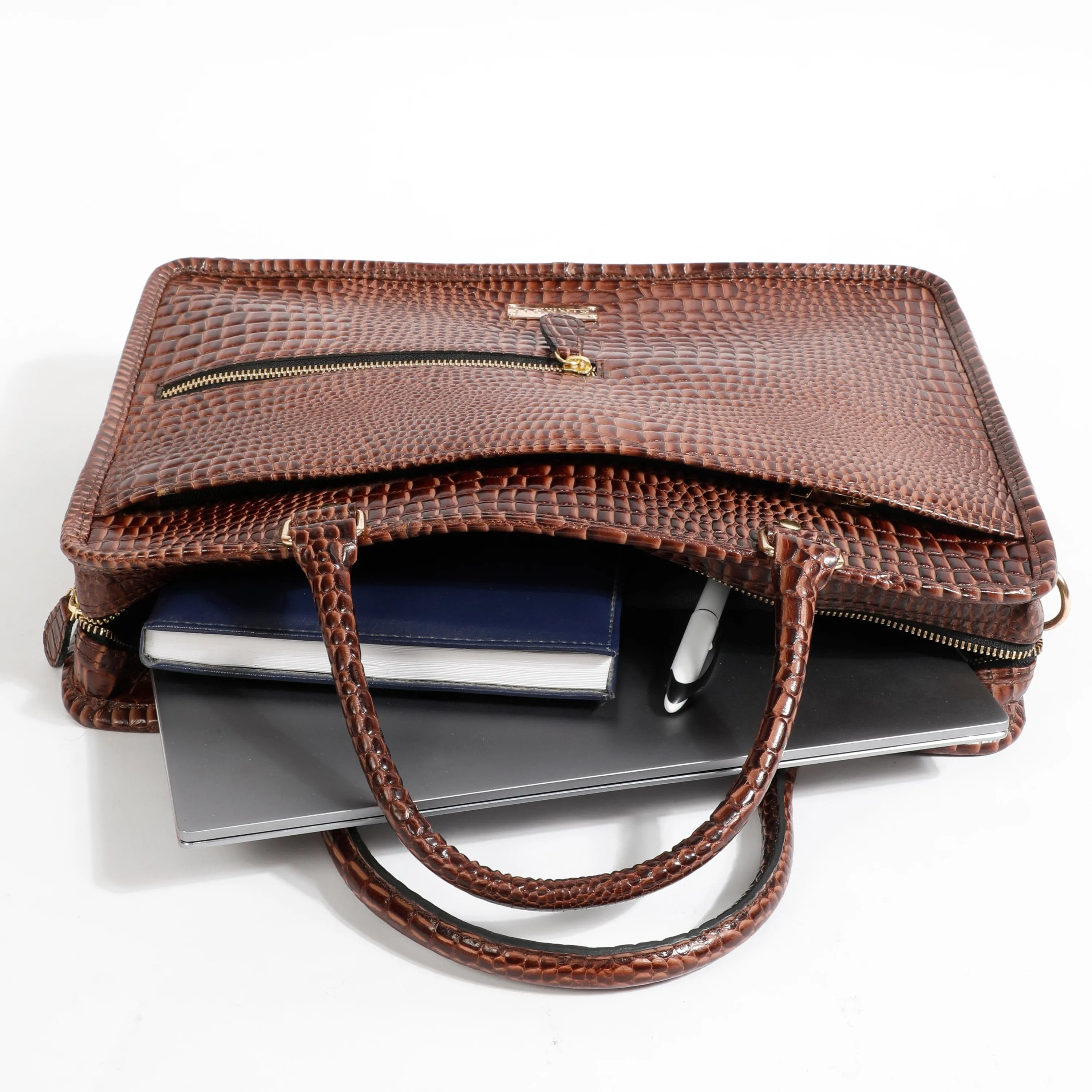 Croco Pattern Marron Laptop Bag