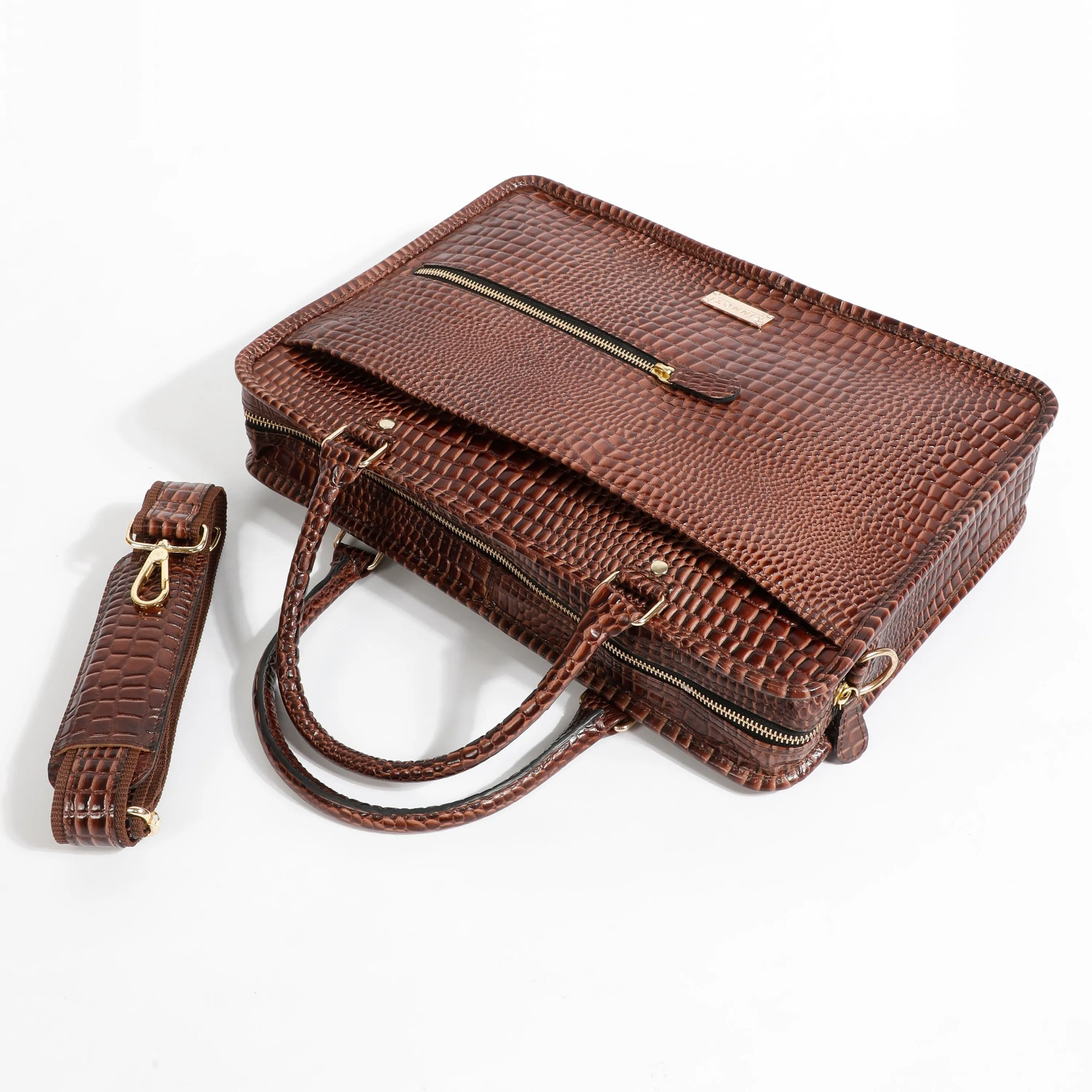 Croco Pattern Marron Laptop Bag