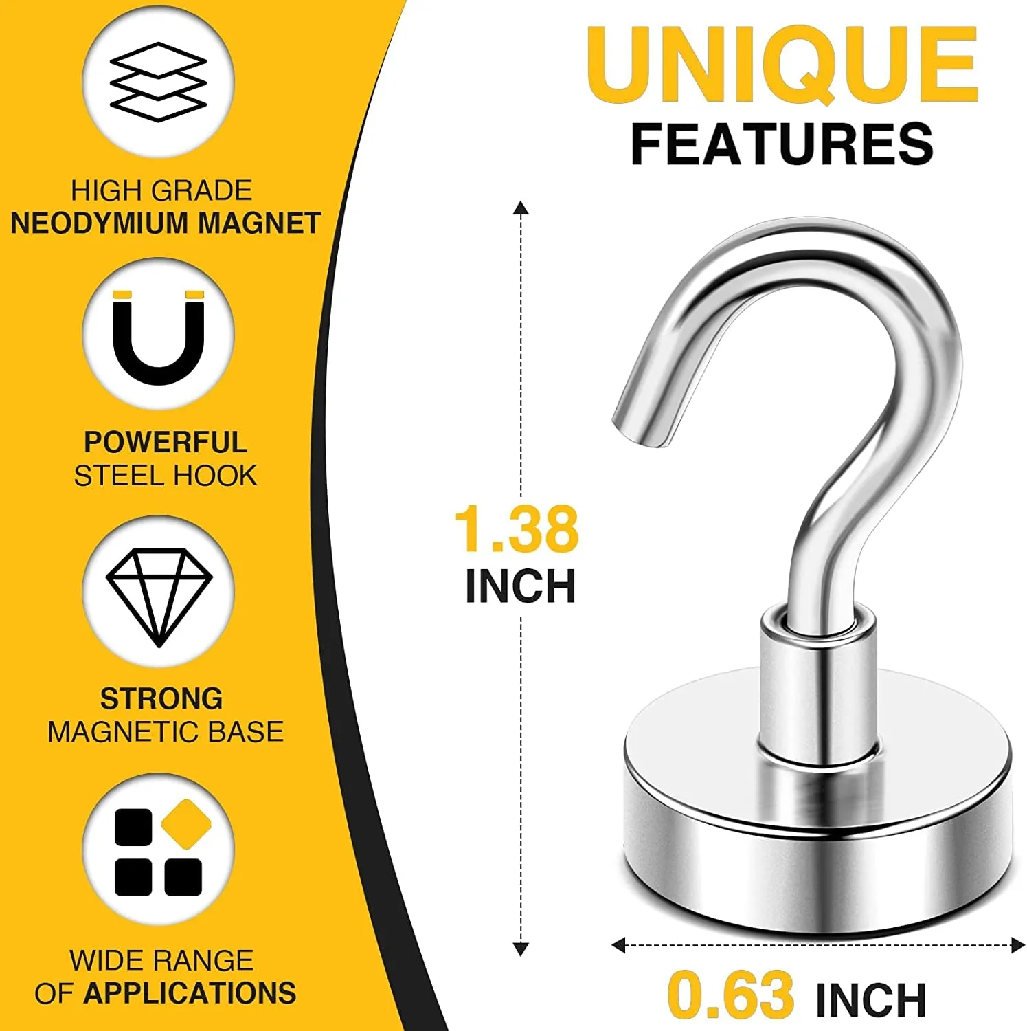 DIYMAG Magnetic Hooks, 30Lbs Strong Magnet Hooks for Kitchen, Home, Cruise, Workplace, Office and Garage, Pack of 10
