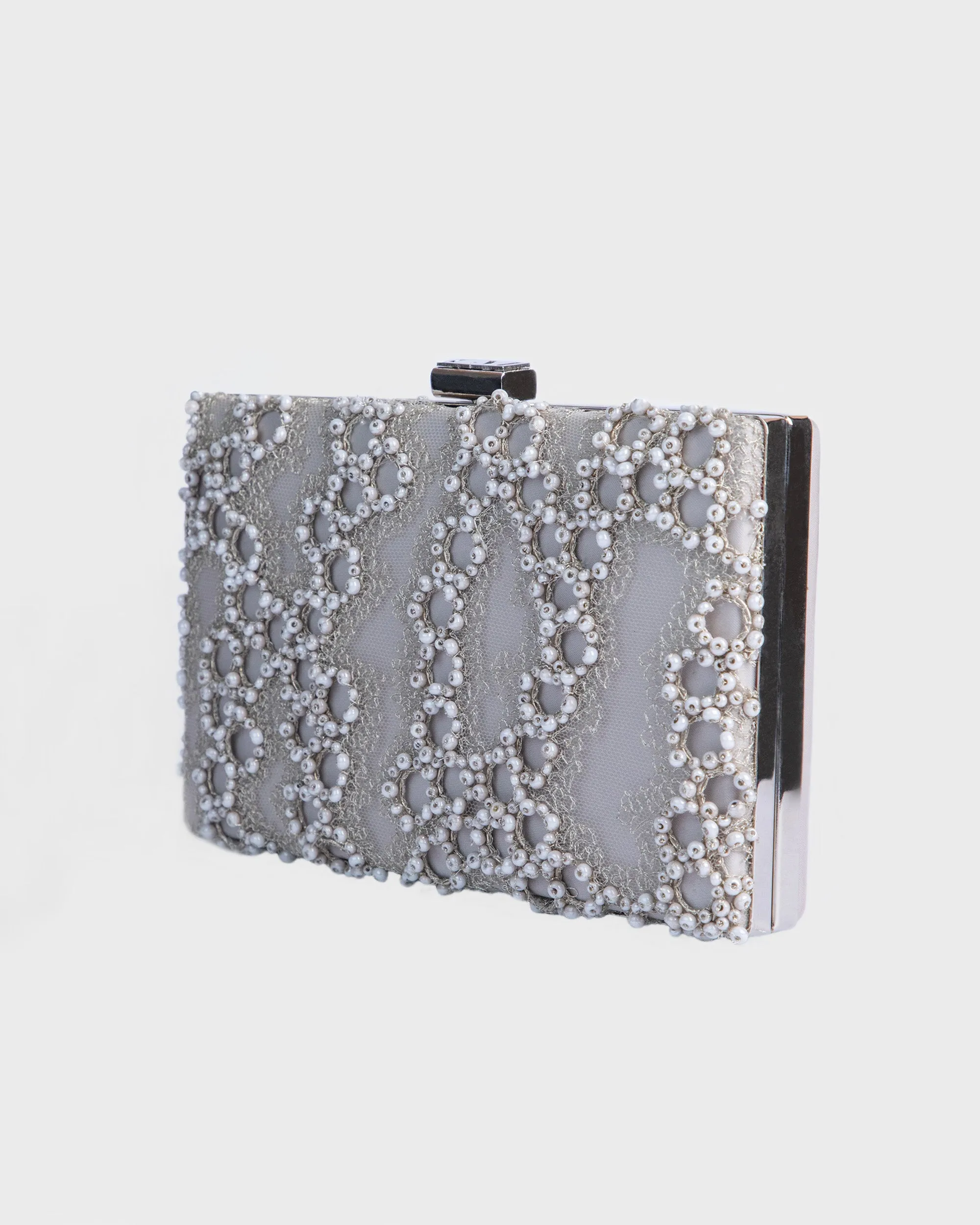 Embroidered Grey Clutch