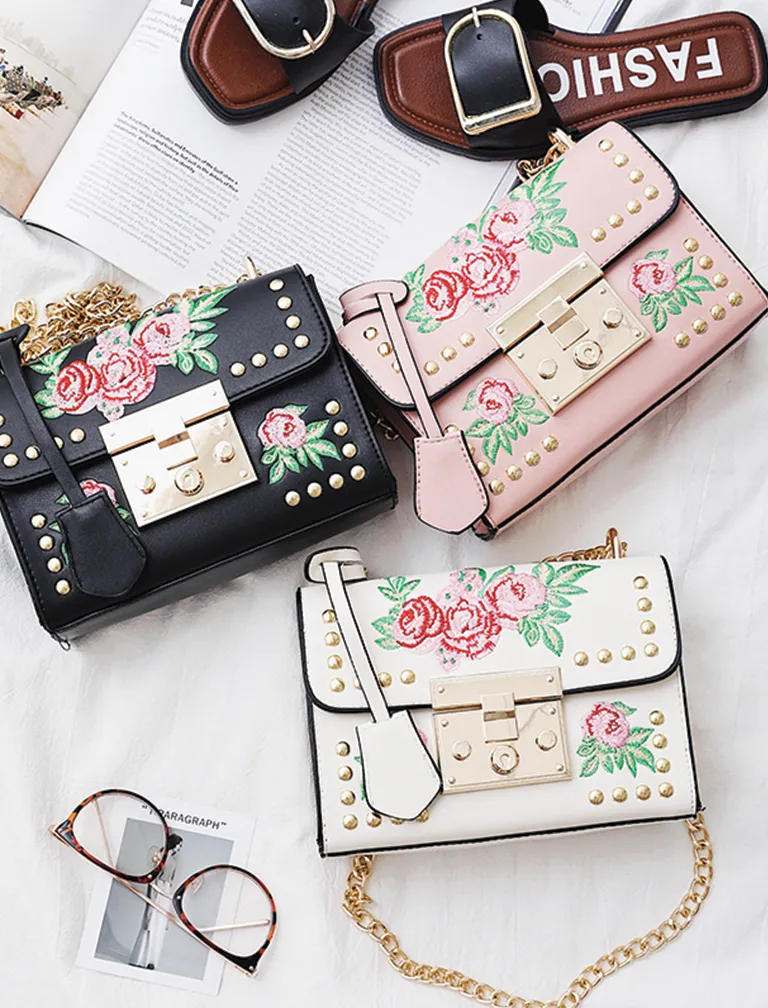 Embroidery Flower Flap Bag