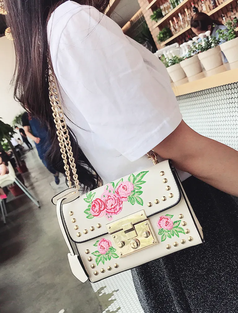 Embroidery Flower Flap Bag