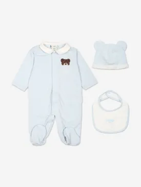 Fendi Baby Boys Bear Babygrow Gift Set in Blue