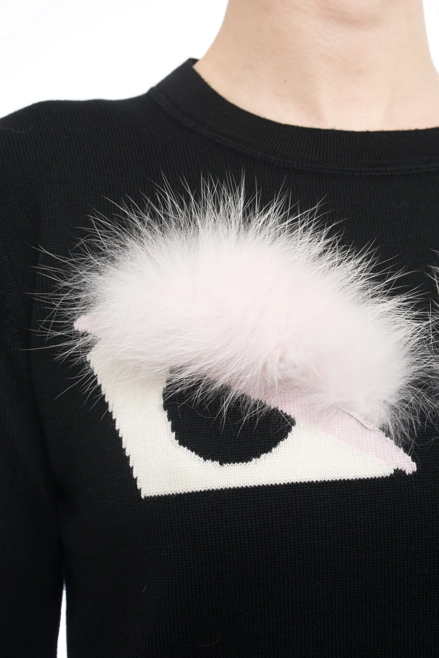Fendi Black and Pink Knit Monster Bag Bug Fur Eyes Sweater - 4