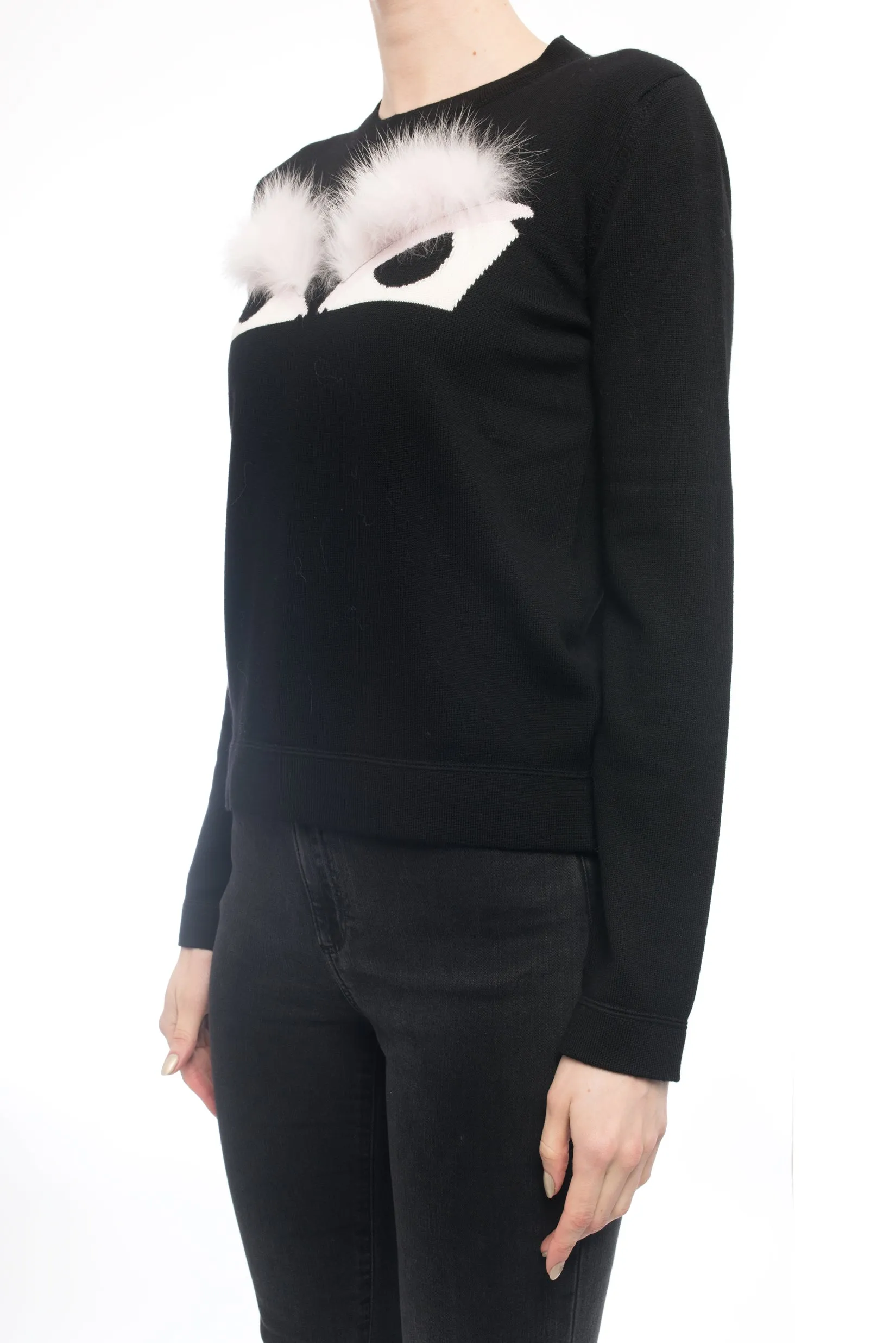 Fendi Black and Pink Knit Monster Bag Bug Fur Eyes Sweater - 4
