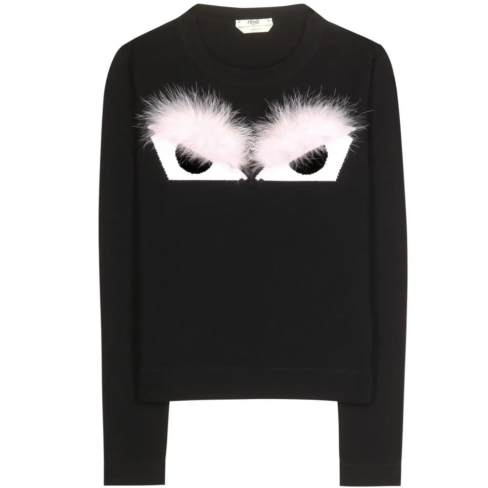 Fendi Black and Pink Knit Monster Bag Bug Fur Eyes Sweater - 4