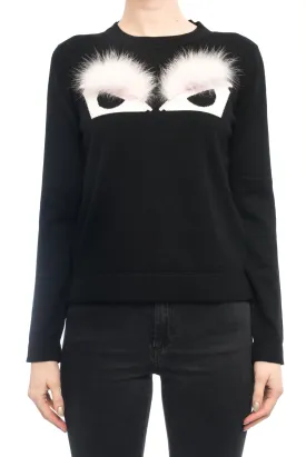 Fendi Black and Pink Knit Monster Bag Bug Fur Eyes Sweater - 4