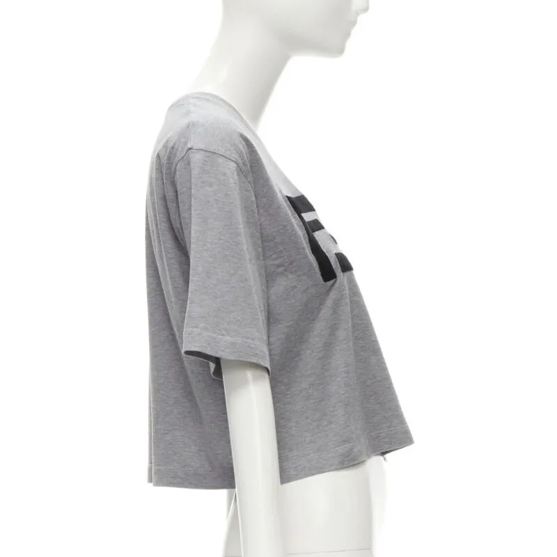 FENDI Femme Fierce embroidery FF logo grey cropped cotton tshirt M