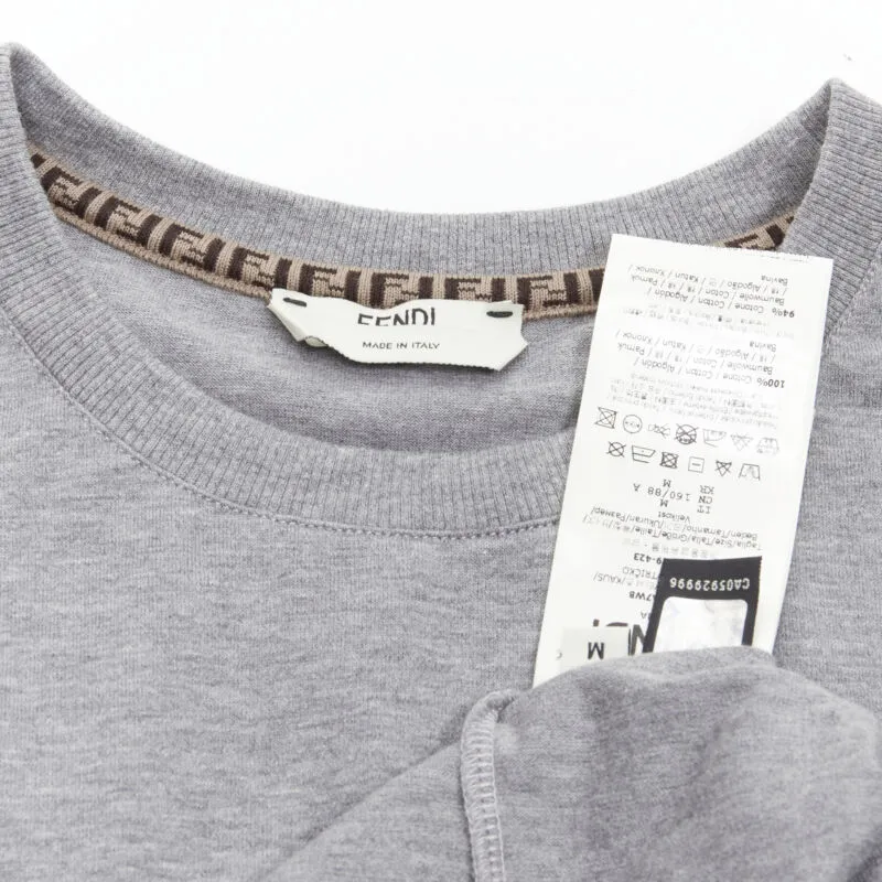FENDI Femme Fierce embroidery FF logo grey cropped cotton tshirt M