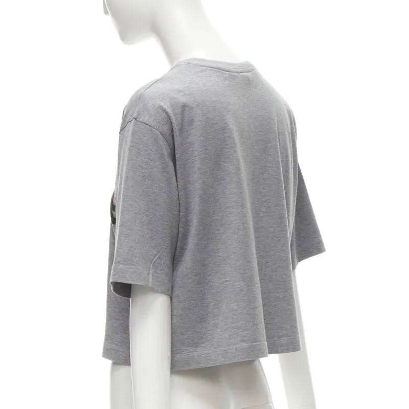 FENDI Femme Fierce embroidery FF logo grey cropped cotton tshirt M