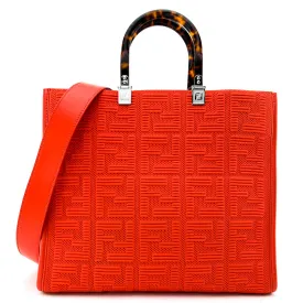 Fendi Red Technical Fabric Plexiglass FF Motif Sunshine Medium Shopper Tote Bag