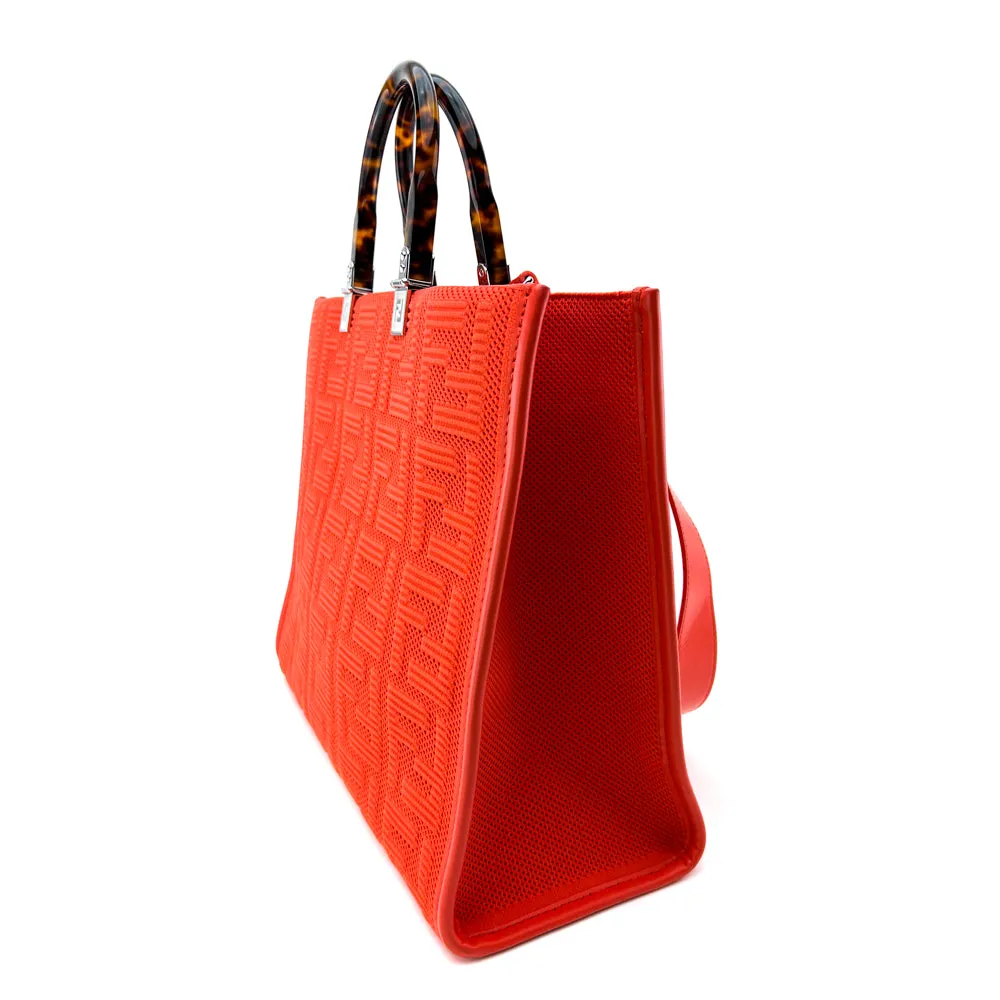 Fendi Red Technical Fabric Plexiglass FF Motif Sunshine Medium Shopper Tote Bag