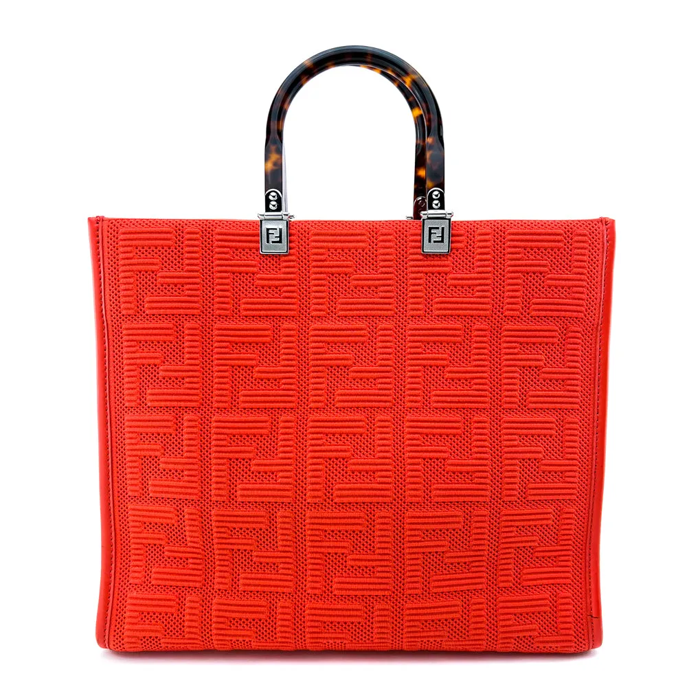 Fendi Red Technical Fabric Plexiglass FF Motif Sunshine Medium Shopper Tote Bag