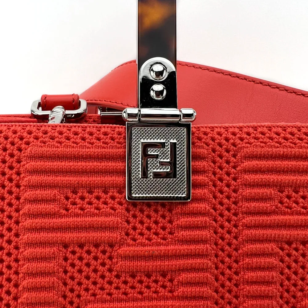 Fendi Red Technical Fabric Plexiglass FF Motif Sunshine Medium Shopper Tote Bag