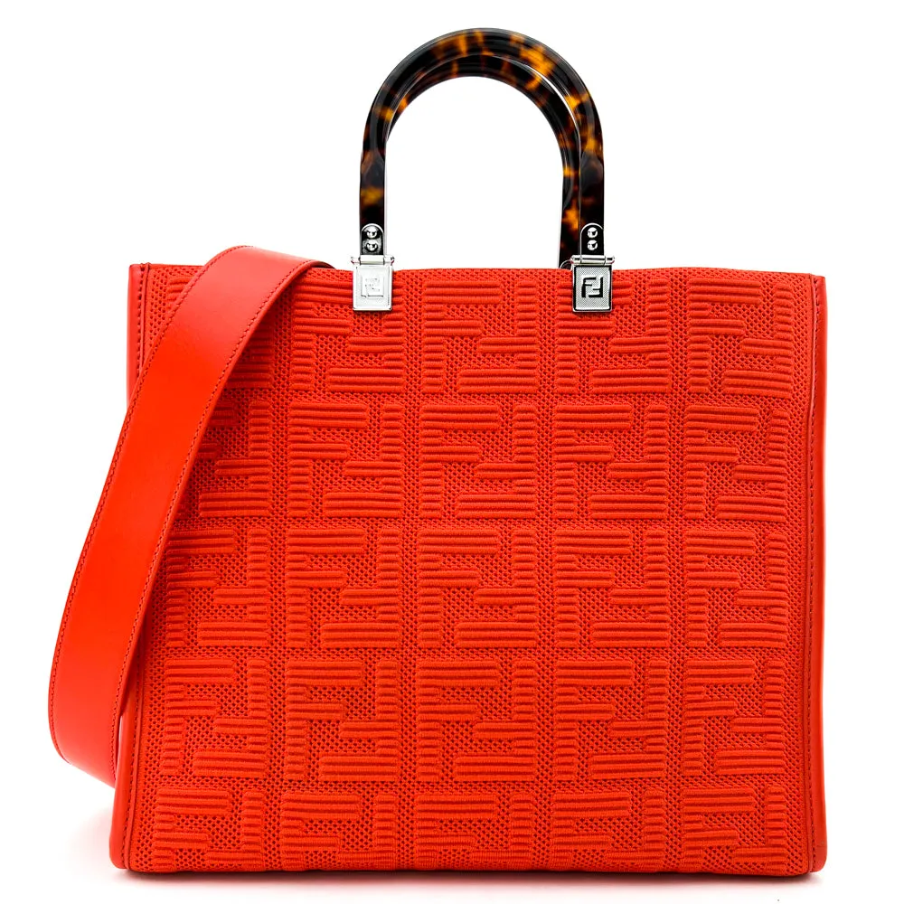 Fendi Red Technical Fabric Plexiglass FF Motif Sunshine Medium Shopper Tote Bag
