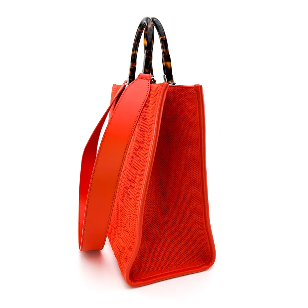 Fendi Red Technical Fabric Plexiglass FF Motif Sunshine Medium Shopper Tote Bag