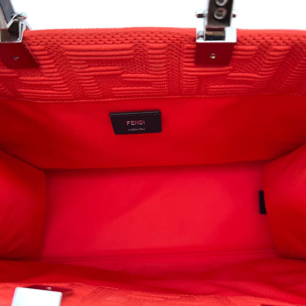 Fendi Red Technical Fabric Plexiglass FF Motif Sunshine Medium Shopper Tote Bag