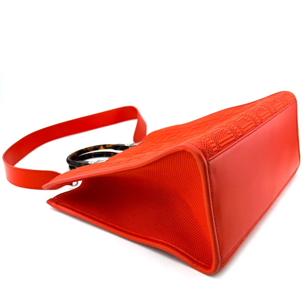 Fendi Red Technical Fabric Plexiglass FF Motif Sunshine Medium Shopper Tote Bag