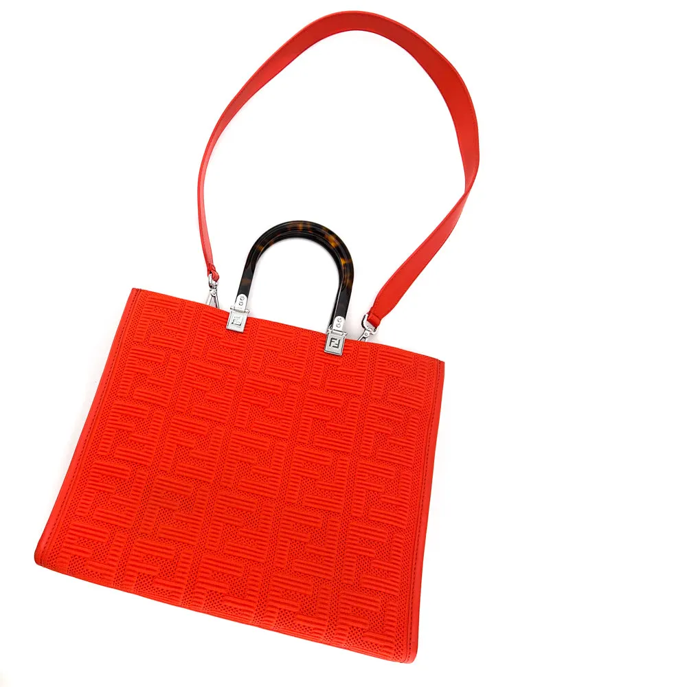 Fendi Red Technical Fabric Plexiglass FF Motif Sunshine Medium Shopper Tote Bag