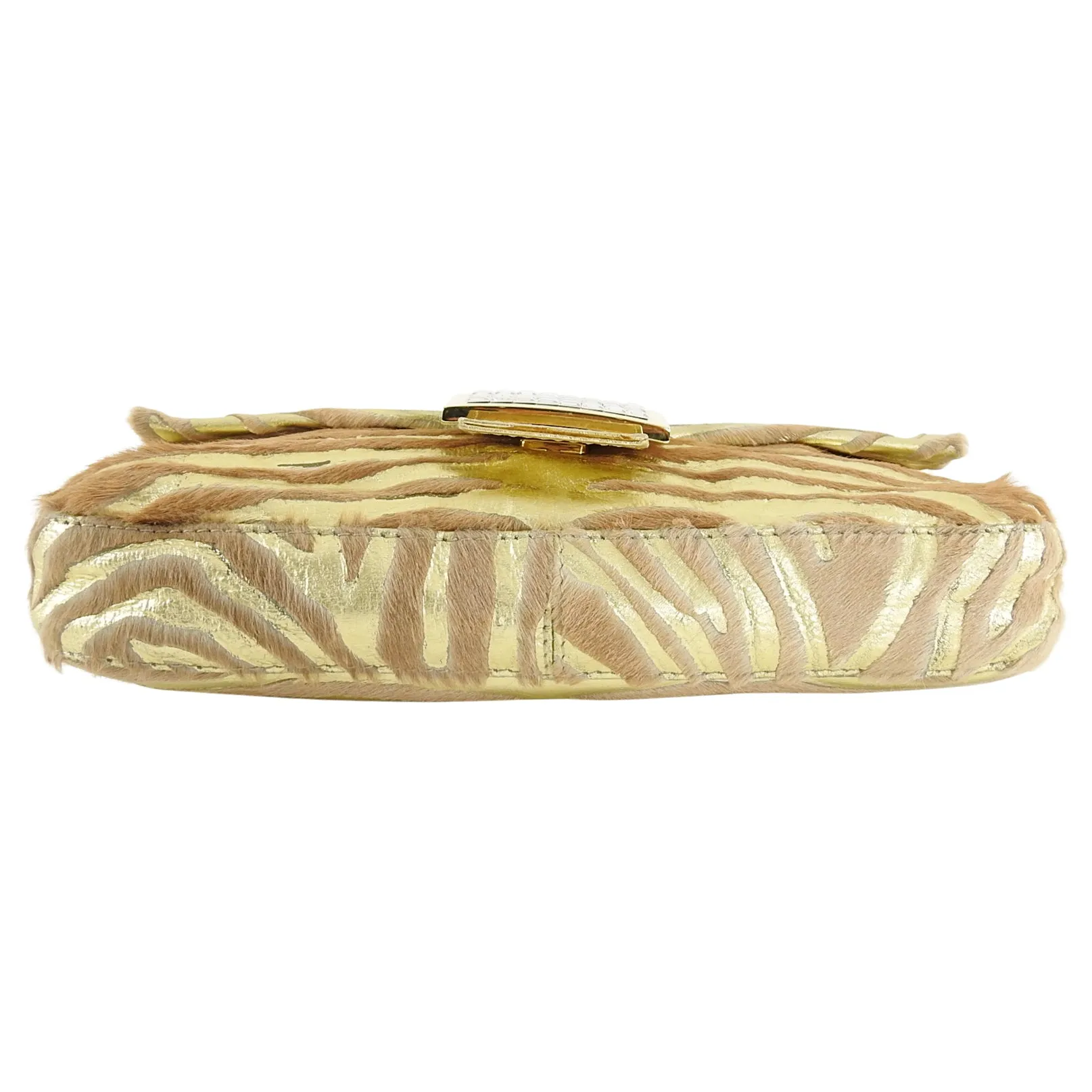 Fendi Vintage 1990's Gold Leather and Calf Hair Jewel Baguette Bag