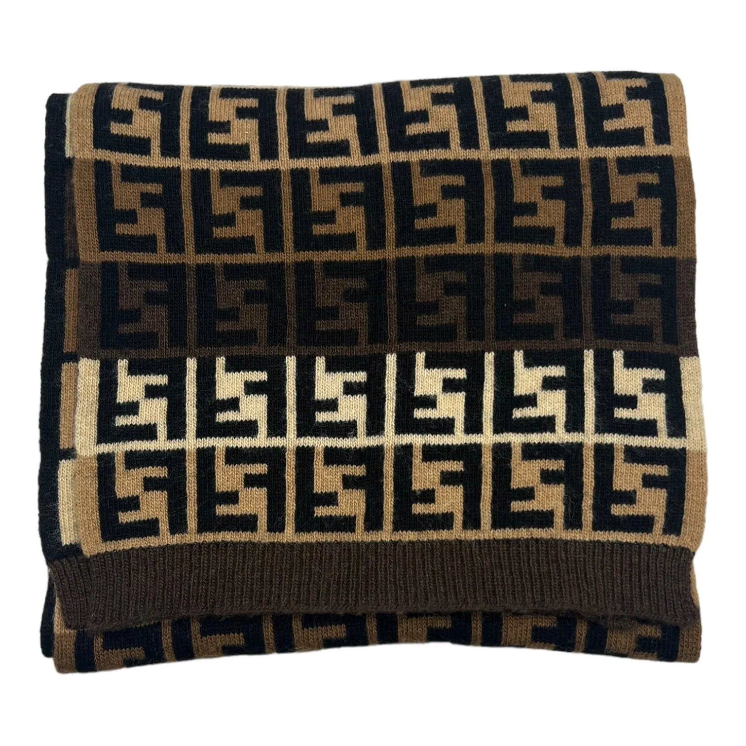 Fendi Zucca Print Scarf Tri Color Brown Pre-Owned