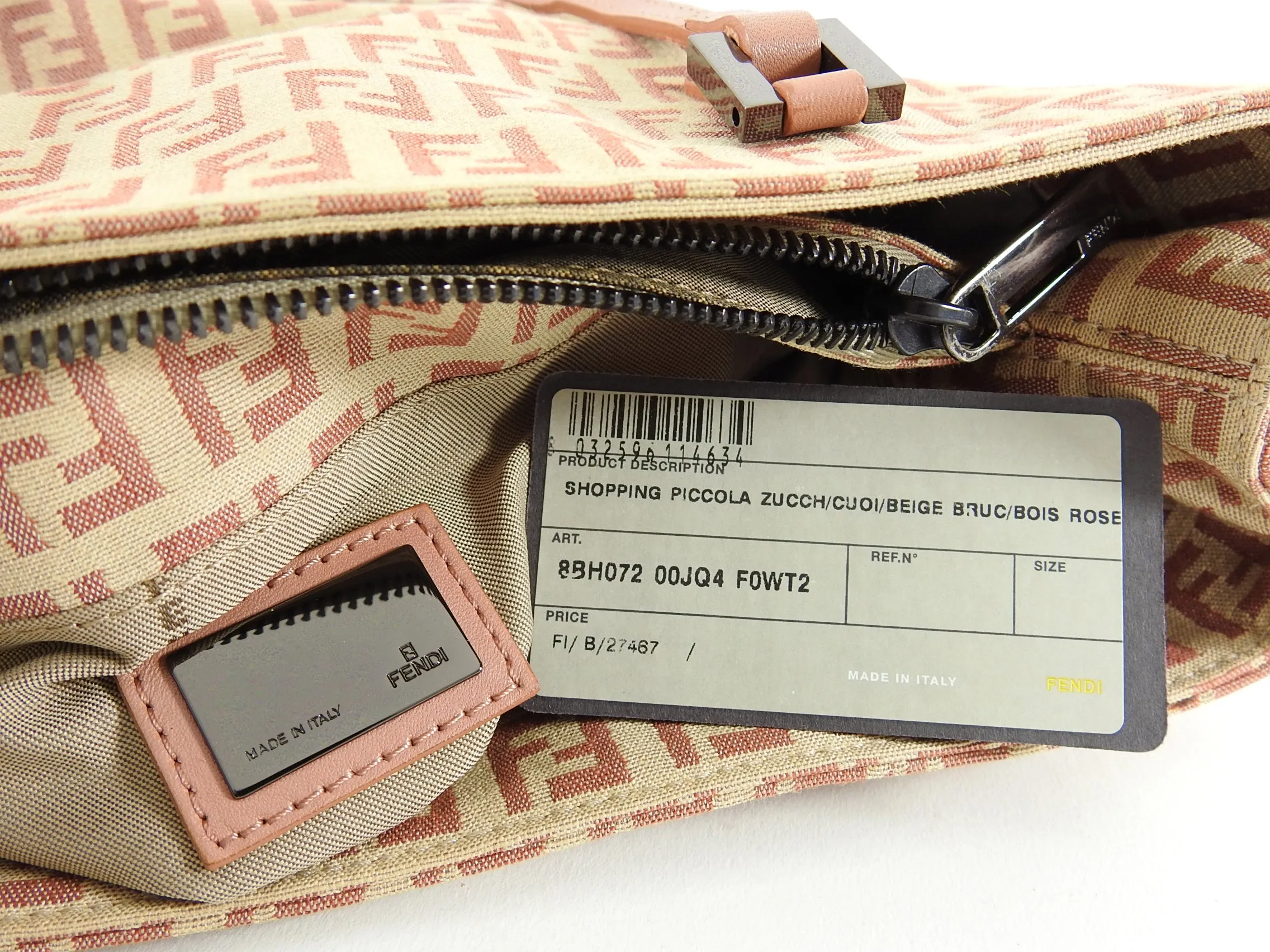 Fendi Zucca Small Pink and Beige FF Logo Tote Bag