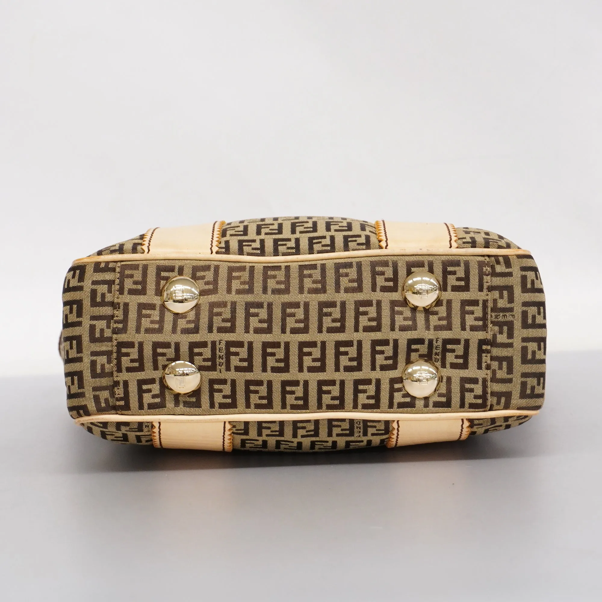 FENDI  Zucchino Shoulder Bag Women's Canvas,Leather Tote Bag Beige,Brown