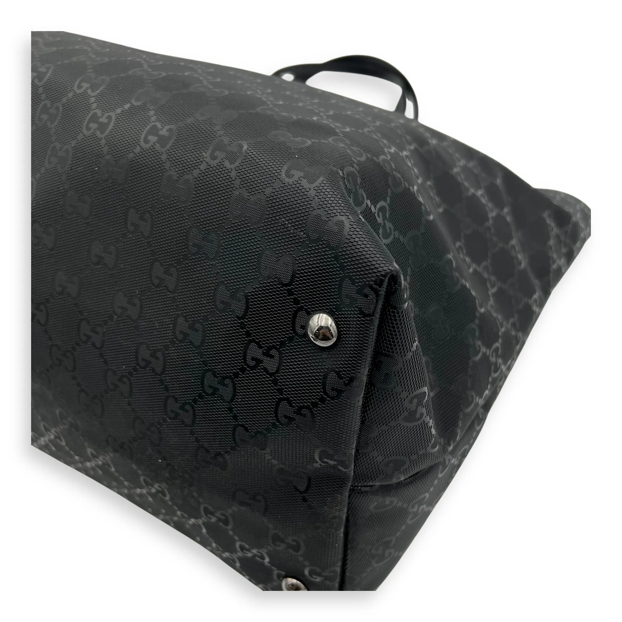 GG Tote Bag Black in Coated Canvas, Gunmetal hardware