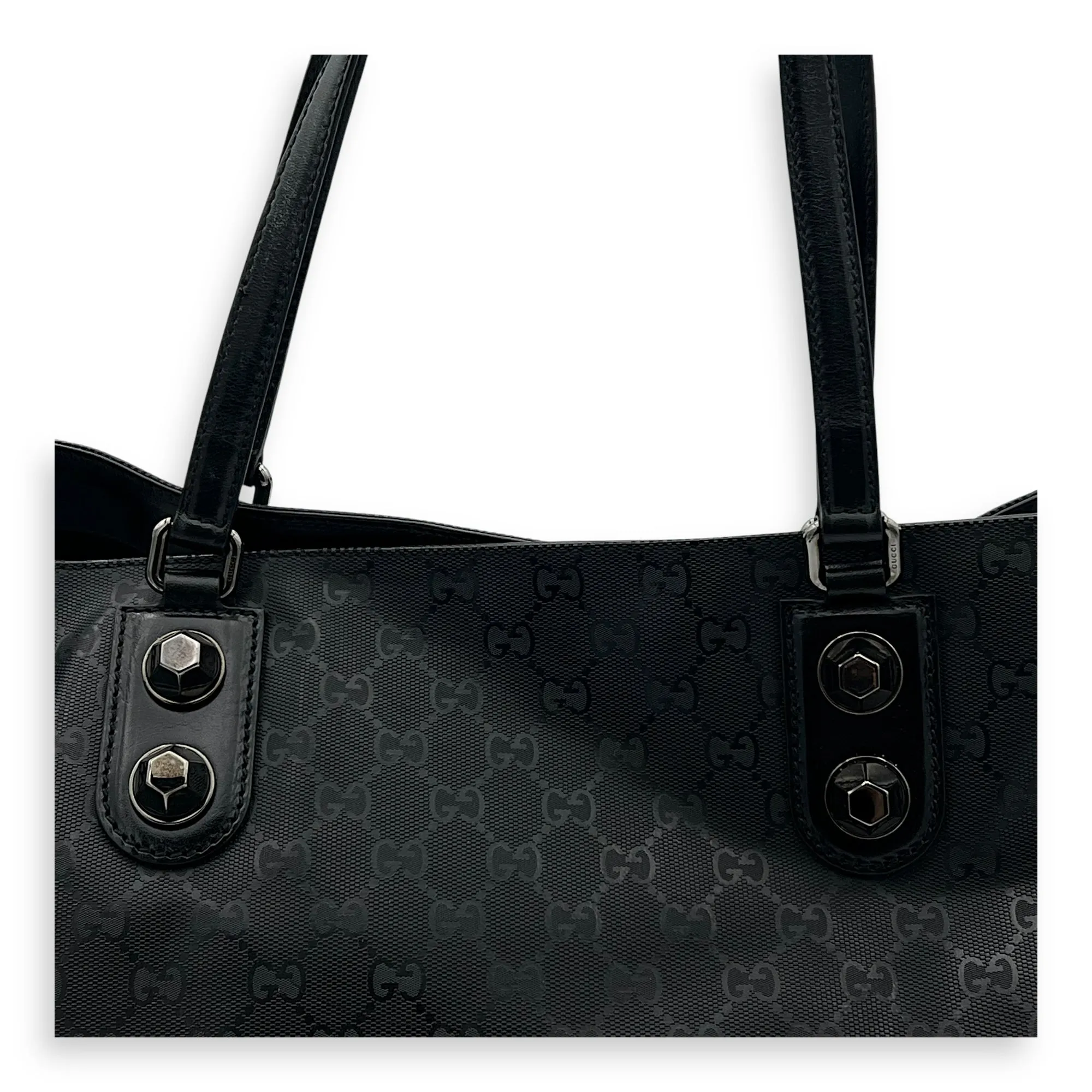 GG Tote Bag Black in Coated Canvas, Gunmetal hardware