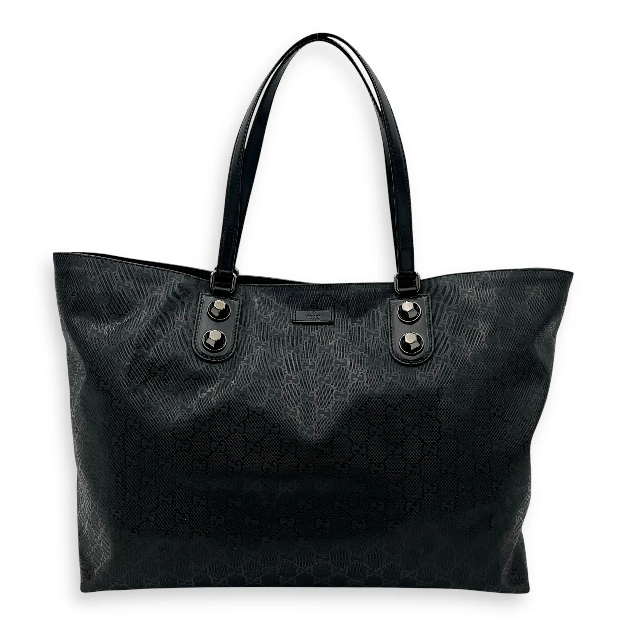 GG Tote Bag Black in Coated Canvas, Gunmetal hardware
