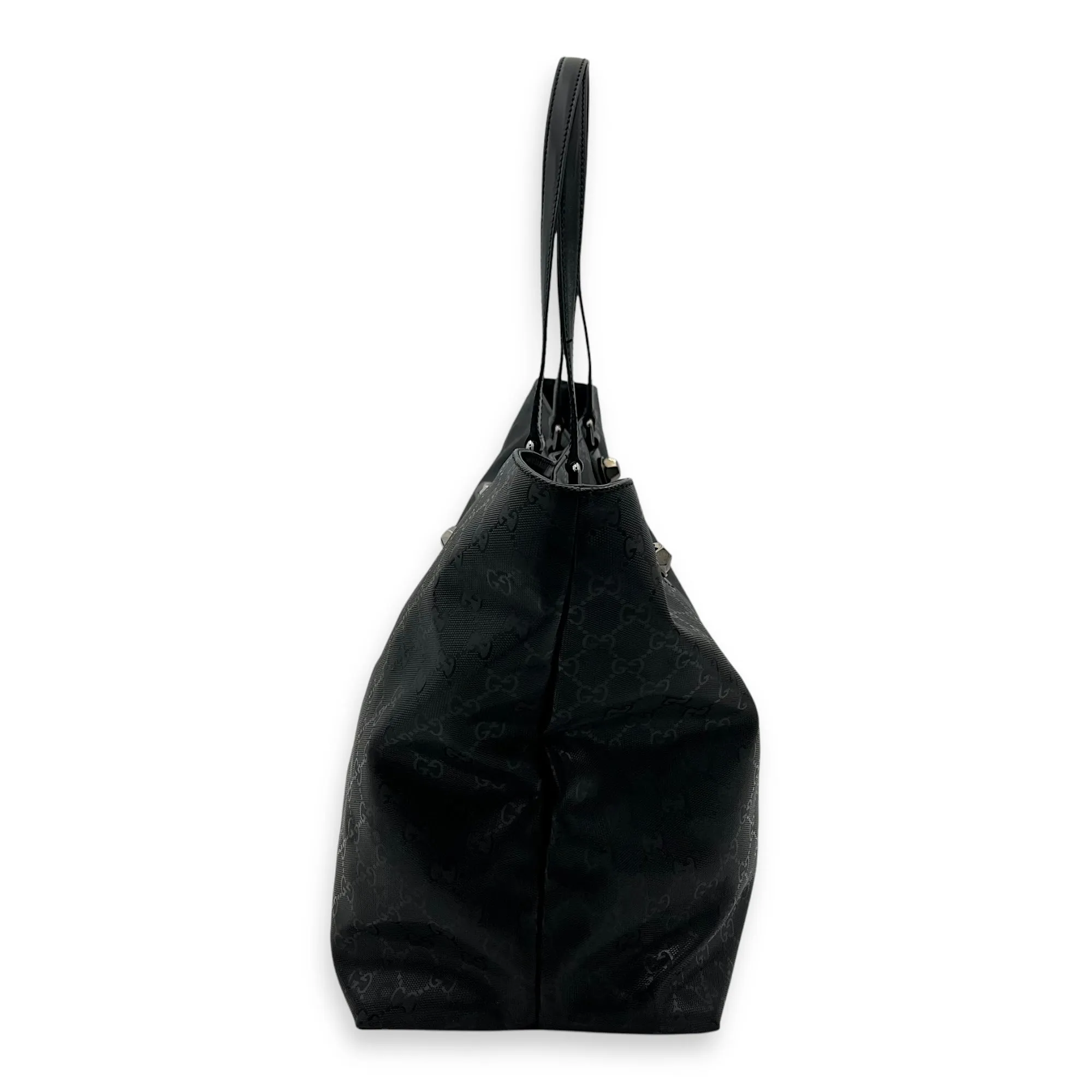 GG Tote Bag Black in Coated Canvas, Gunmetal hardware